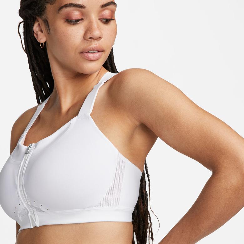 Nike Dri-Fit Alpha Zip-Front Kadın Beyaz Bra