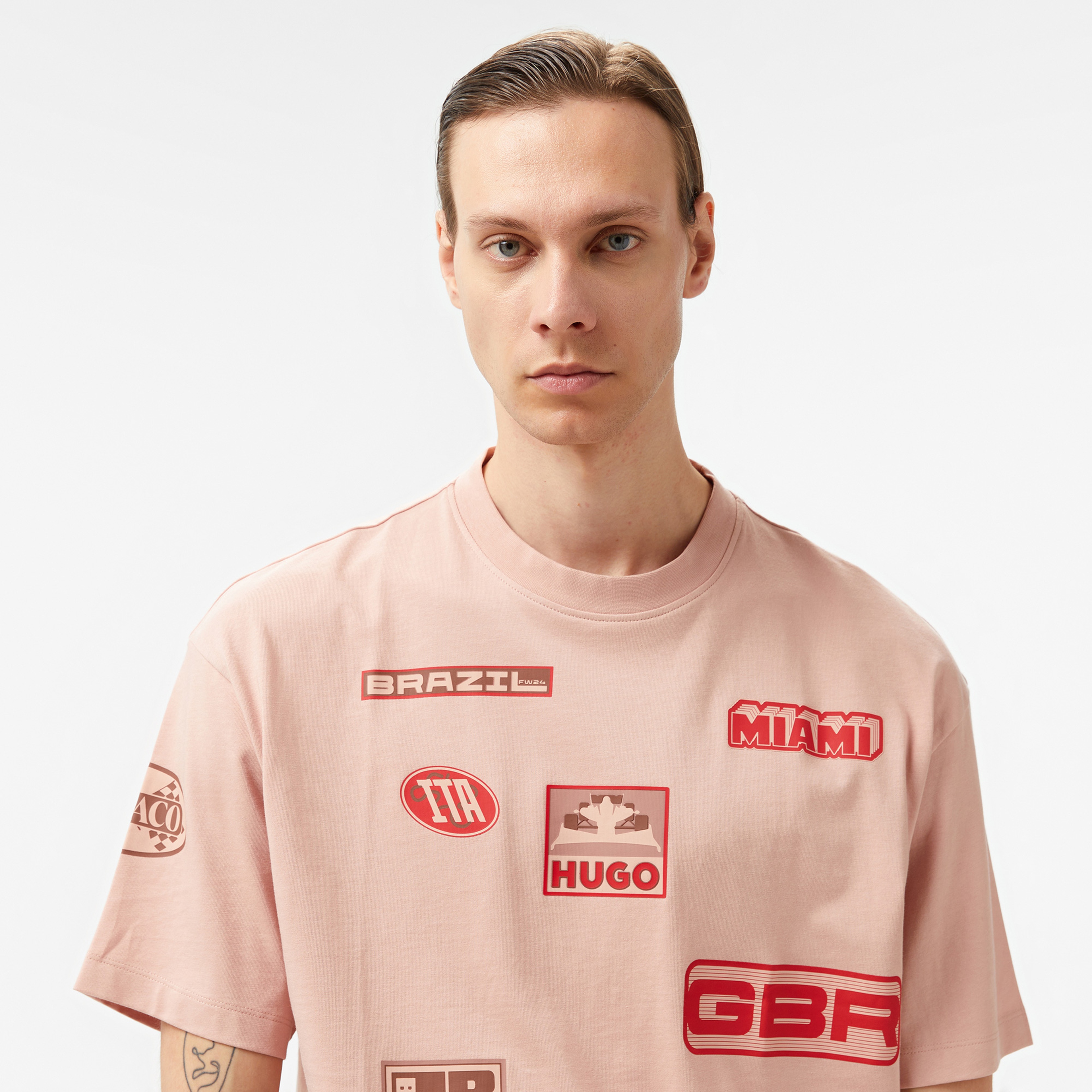 Hugo Druve RB Erkek Pembe T-Shirt