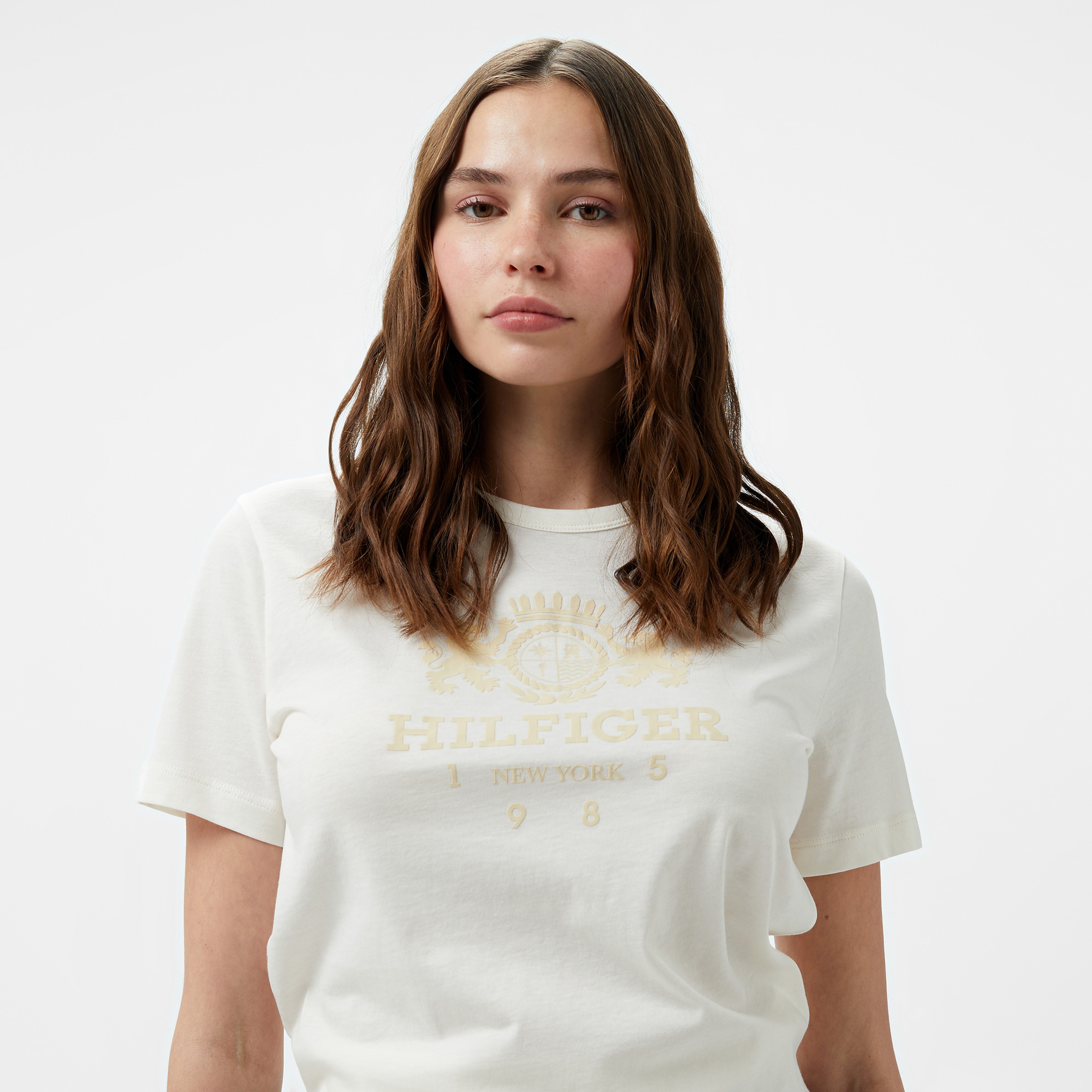 Tommy Hilfiger Varsity Crest Kadın Beyaz T-Shirt