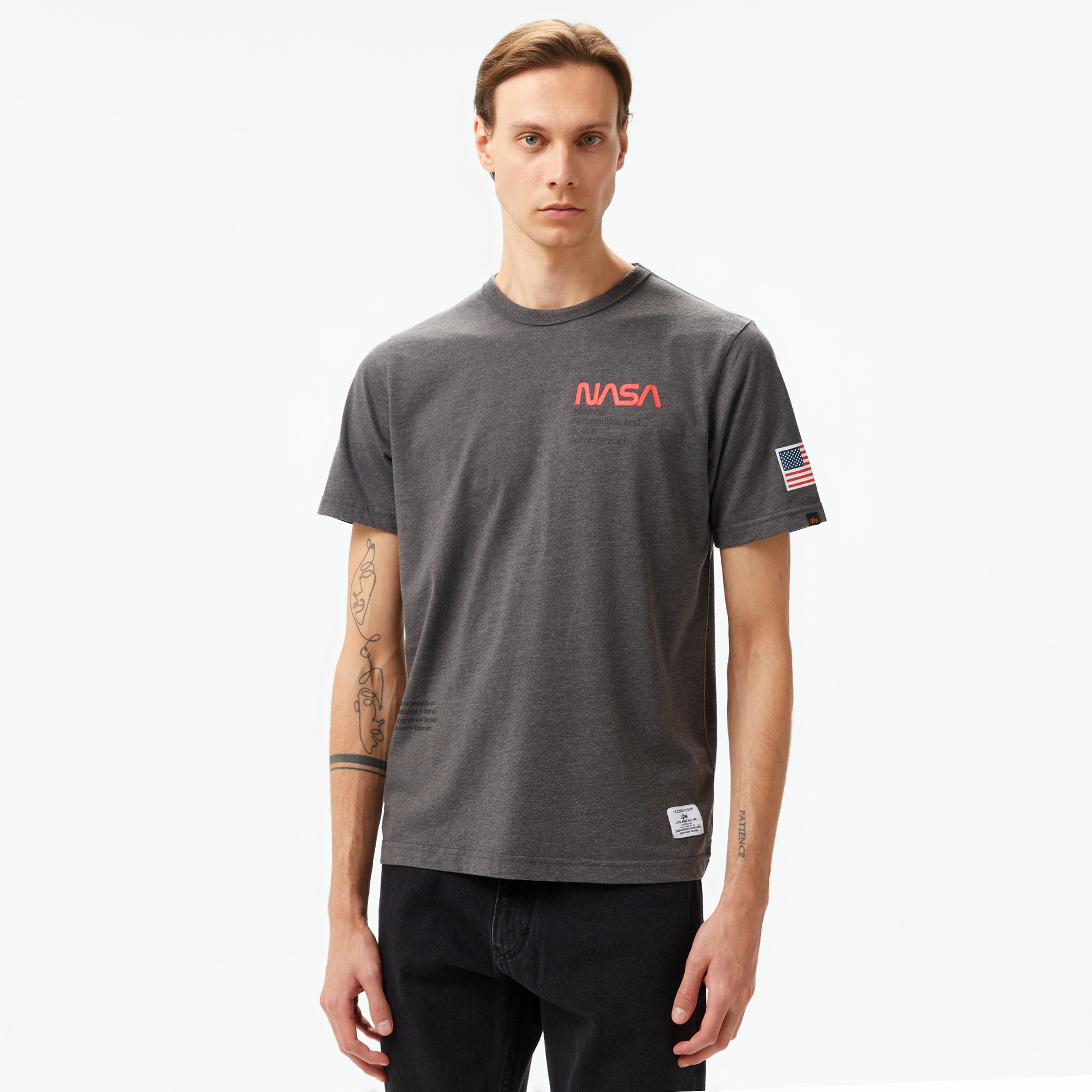 Alpha Industries Nasa Worm Logo Unisex Gri T-Shirt