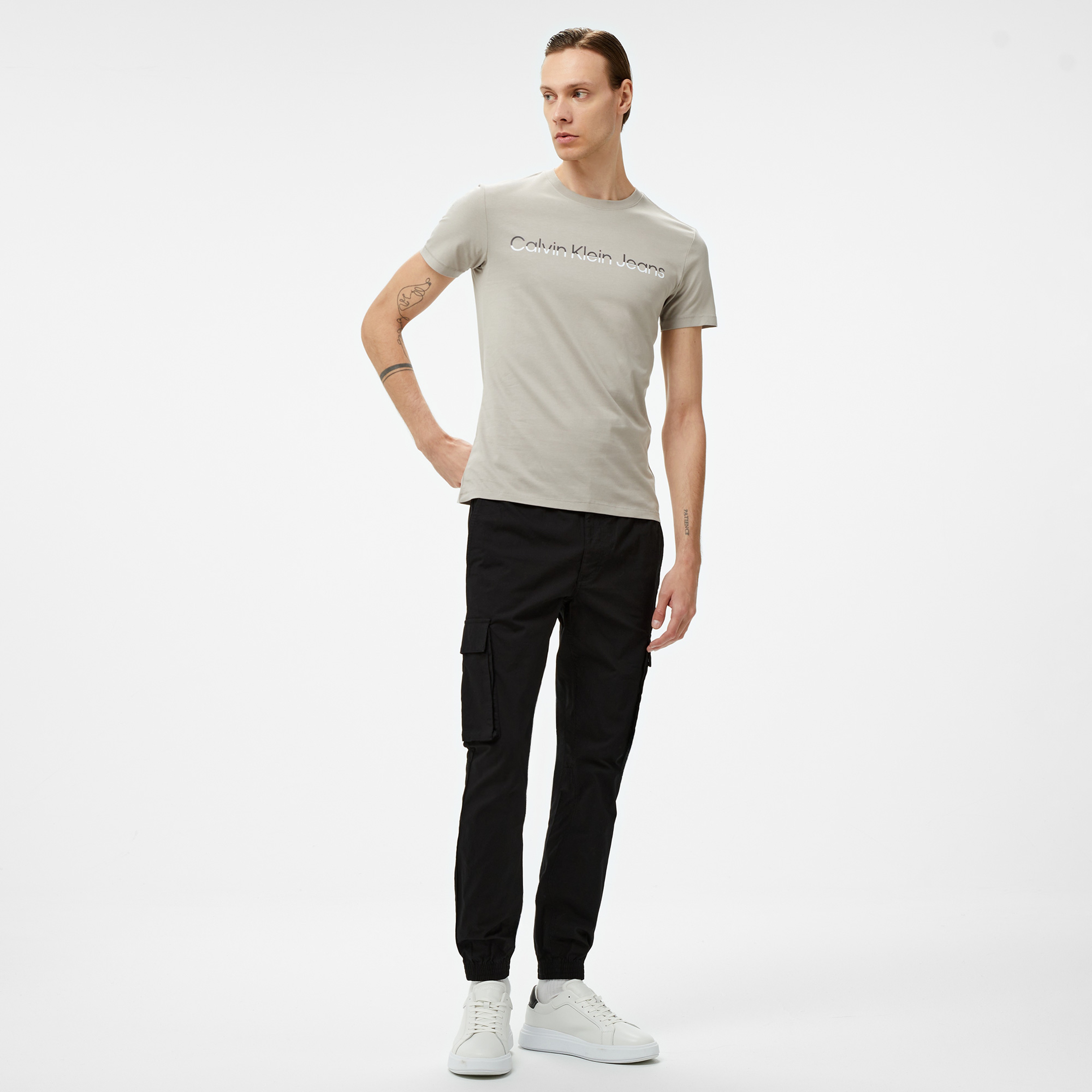 Calvin Klein Jeans Mixed institutional Logo Erkek Gri T-Shirt