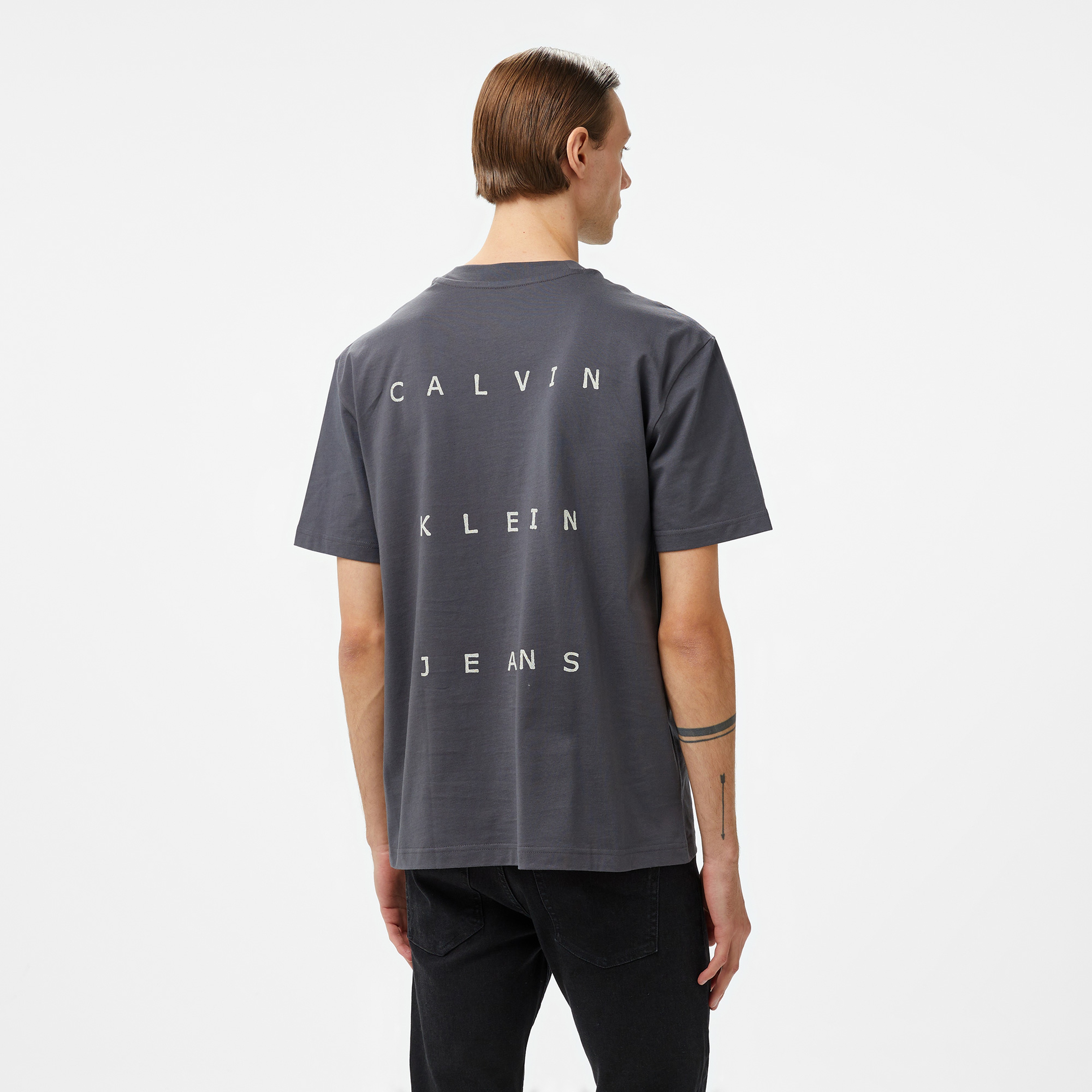 Calvin Klein Jeans Stamp Back Graphic Relaxed Erkek Gri T-Shirt