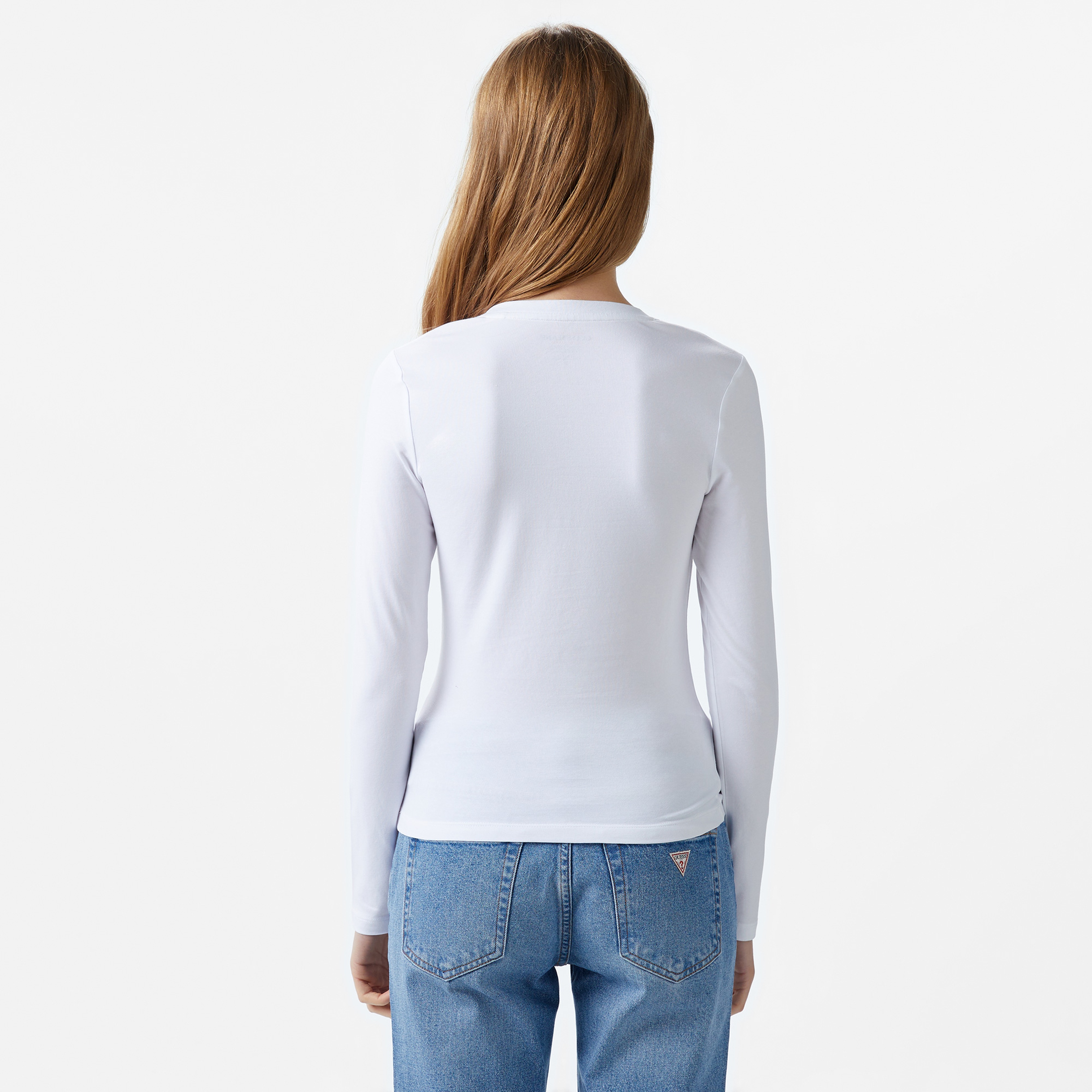 Guess Slim Mini Mid Organic Stretch Jersey 180 Kadın Beyaz T-Shirt