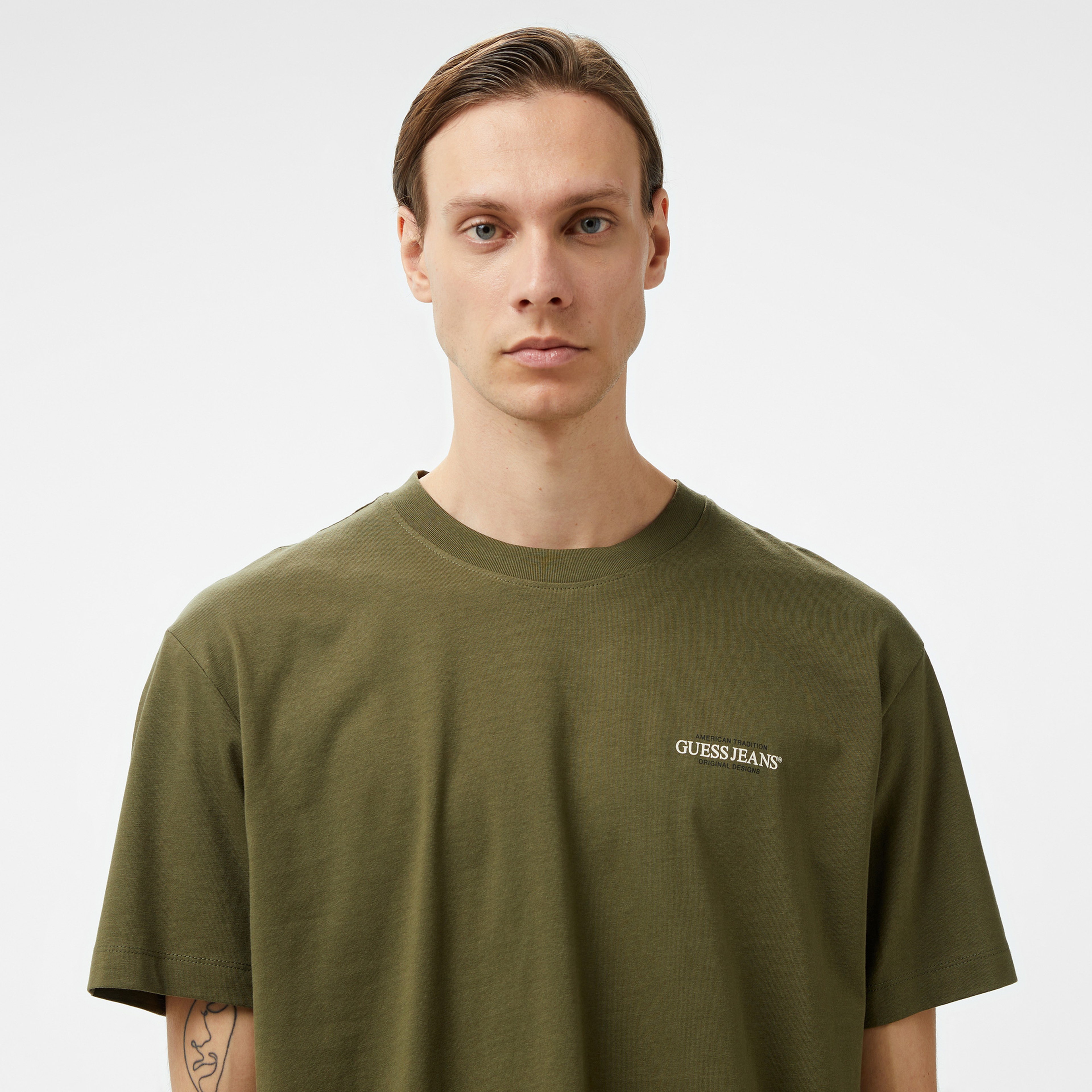 Guess American Mid Organic Heavy Jersey 205 Erkek Haki T-Shirt