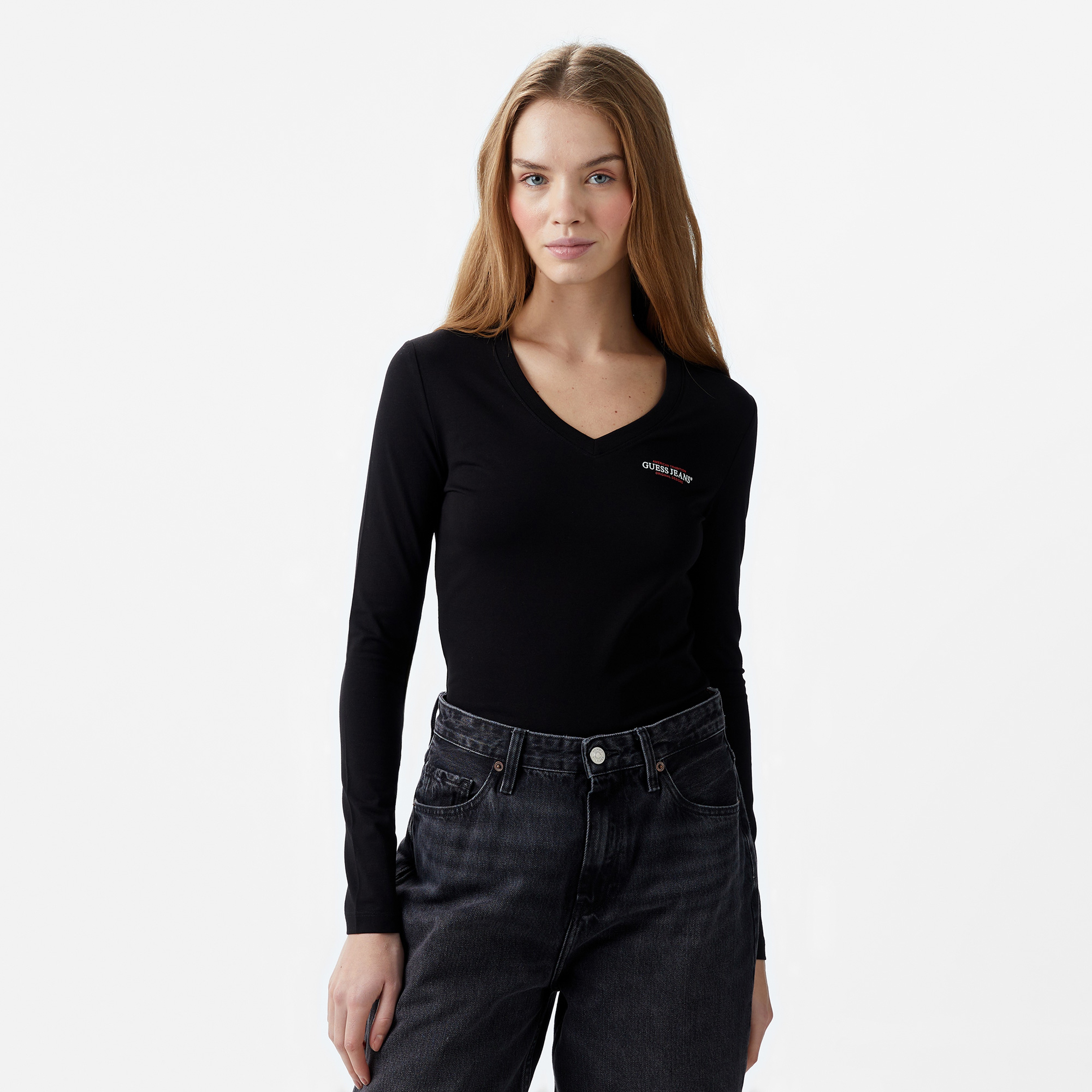 Guess Slim Mini Mid Organic Stretch Jersey 180 Kadın Siyah T-Shirt