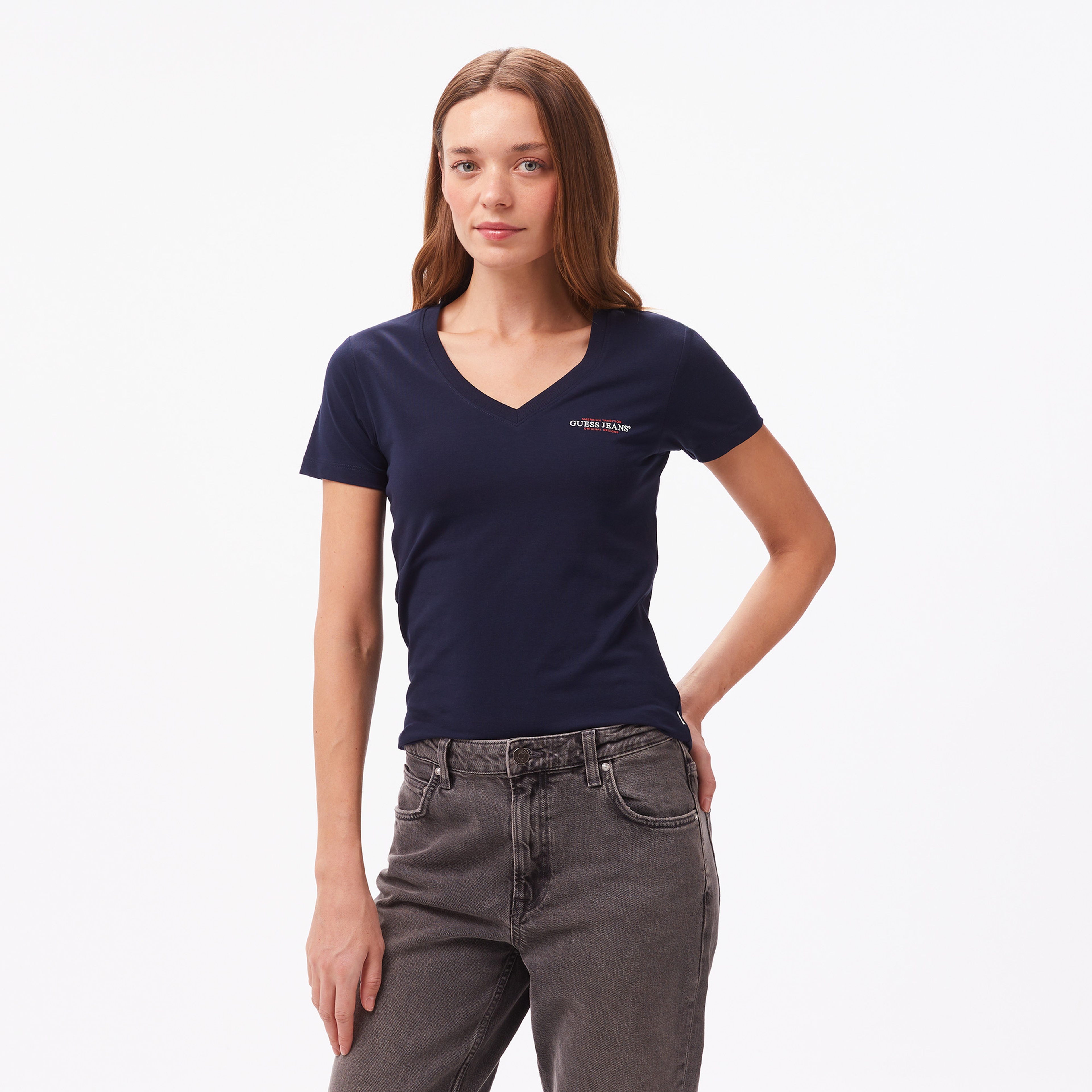 Guess Slim Mini Mid Organic Stretch Jersey 180 Kadın Lacivert T-Shirt