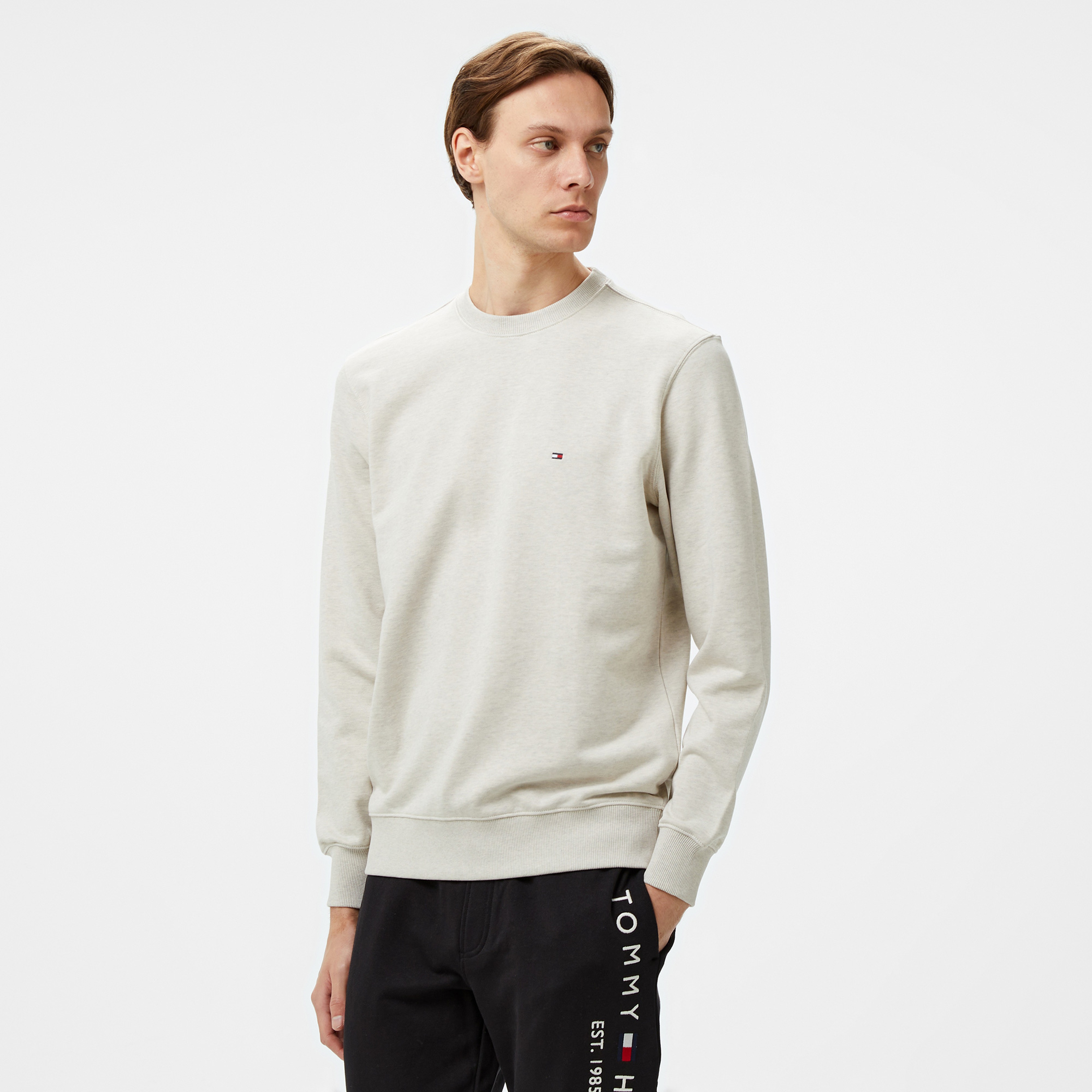 Tommy Hilfiger Essential Terry Crewneck Erkek Krem Sweatshirt