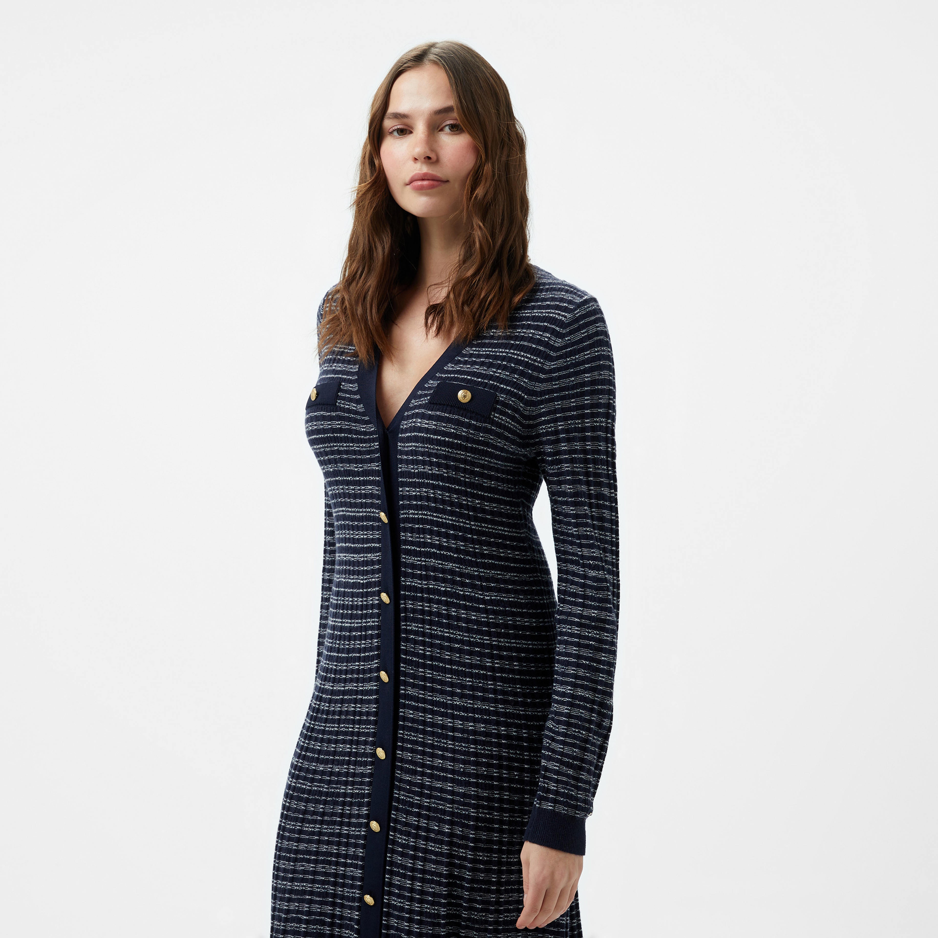 Tommy Hilfiger Textured V-Neck Kadın Beyaz Elbise