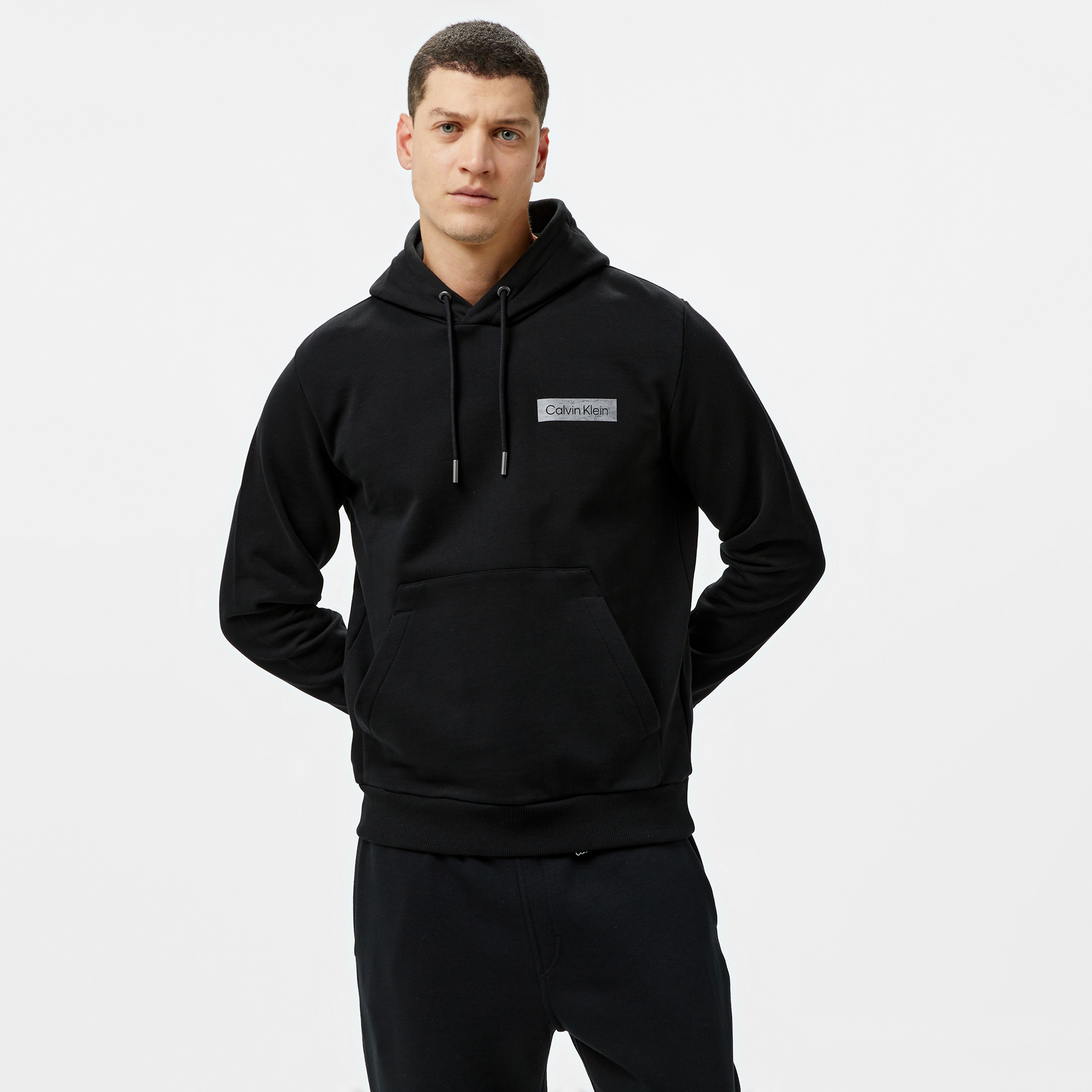 Calvin Klein Raised Concrete Logo Erkek Siyah Hoodie