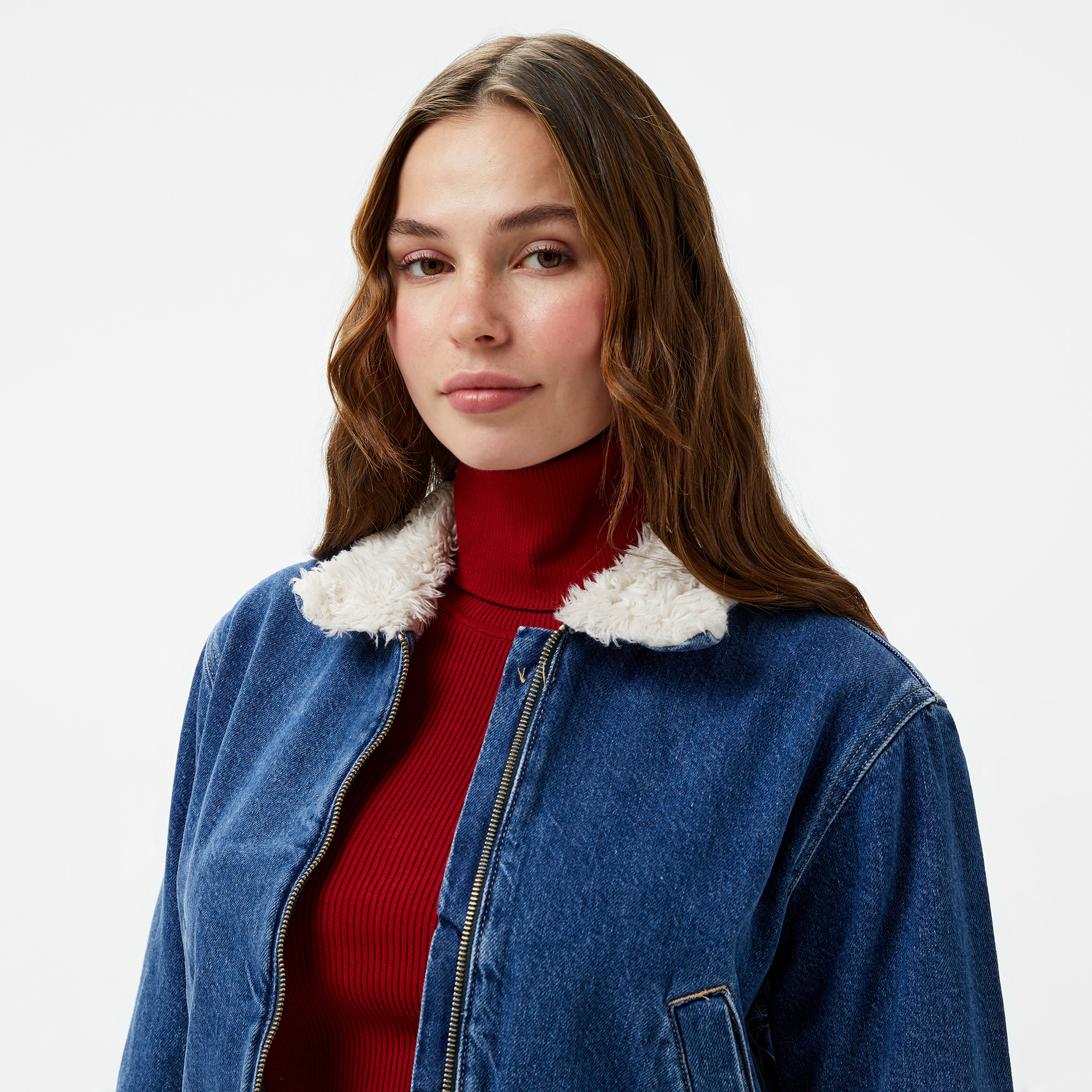 Calvin Klein Jeans Denim Zip Sherpa Kadın Mavi Ceket