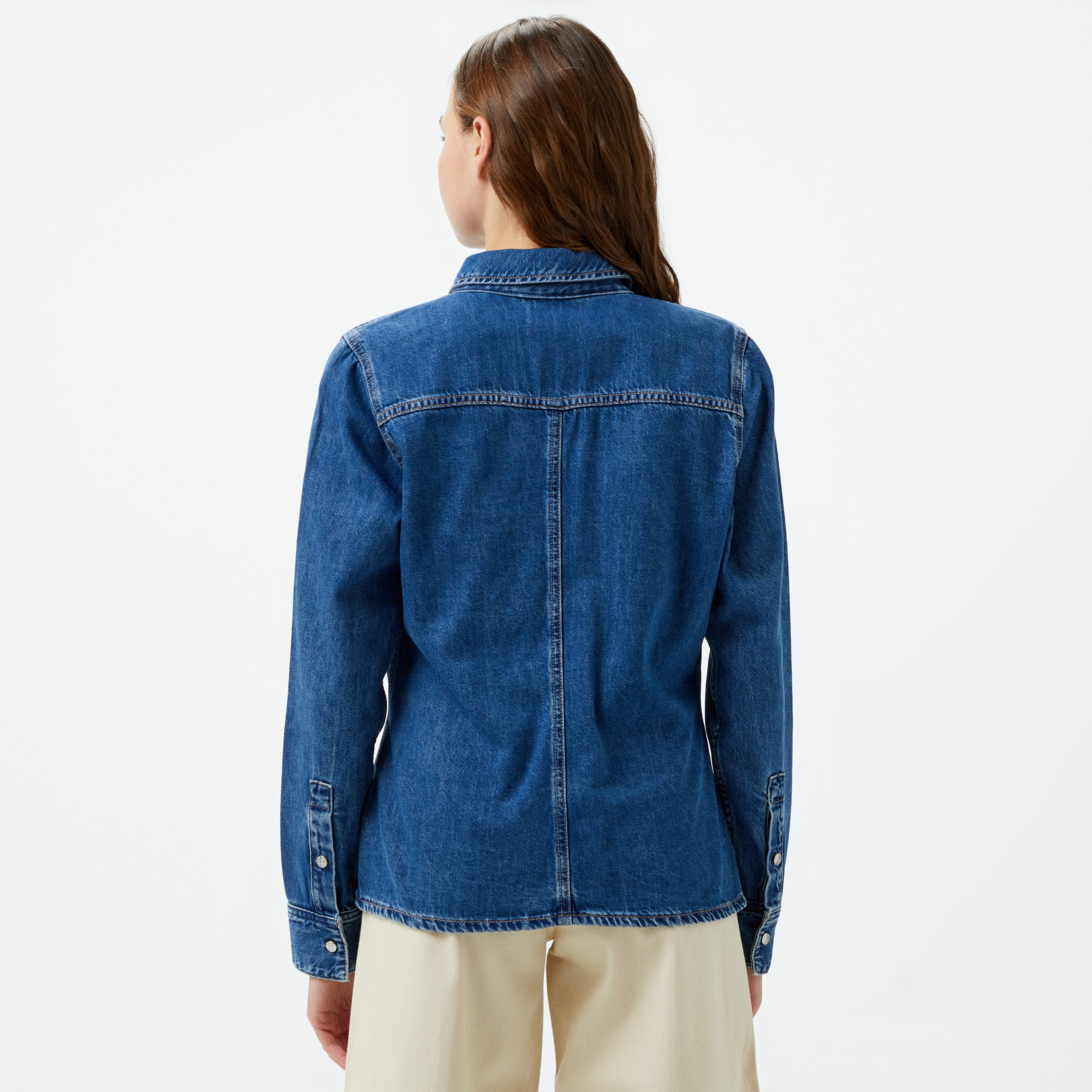 Calvin Klein Jeans Long Sleeve Lean Kadın Mavi Gömlek