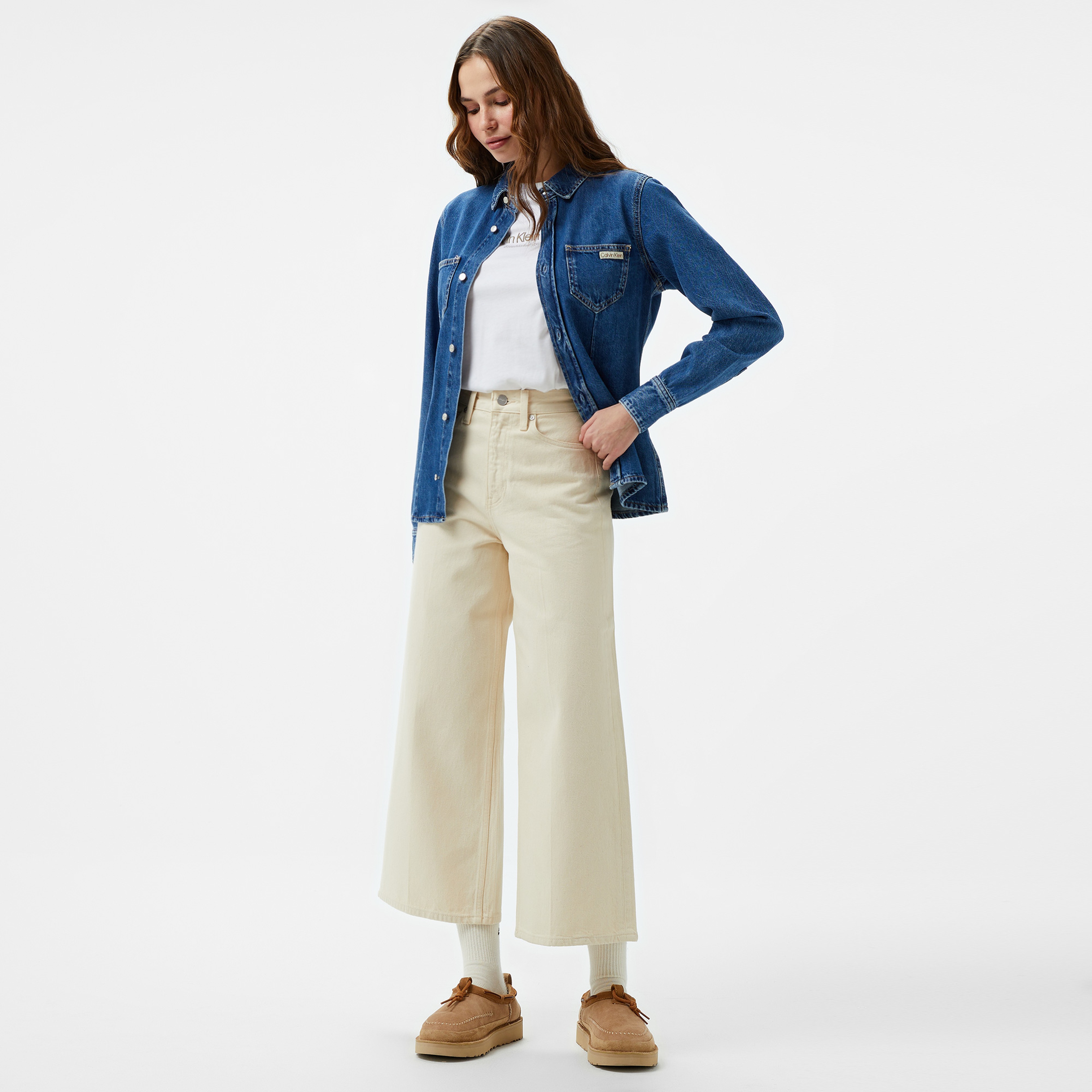 Calvin Klein Jeans Long Sleeve Lean Kadın Mavi Gömlek