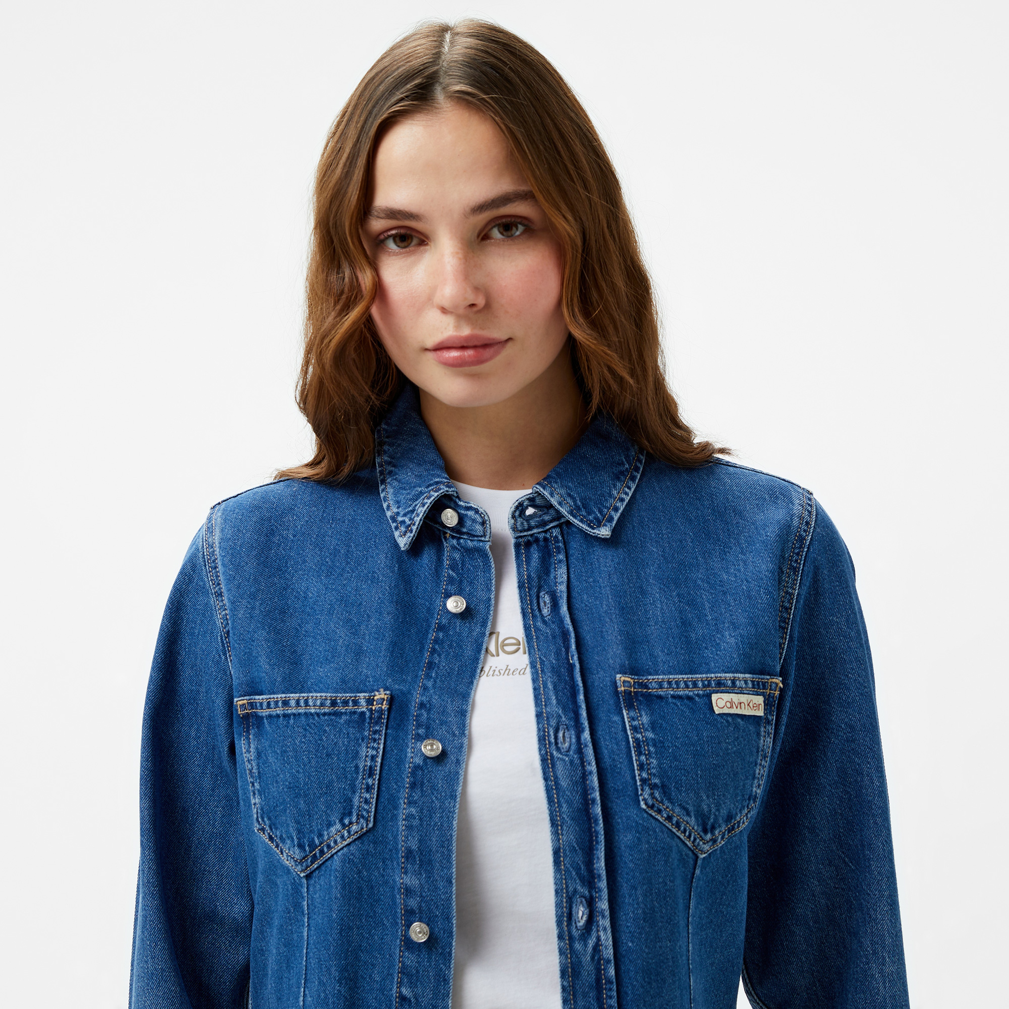 Calvin Klein Jeans Long Sleeve Lean Kadın Mavi Gömlek