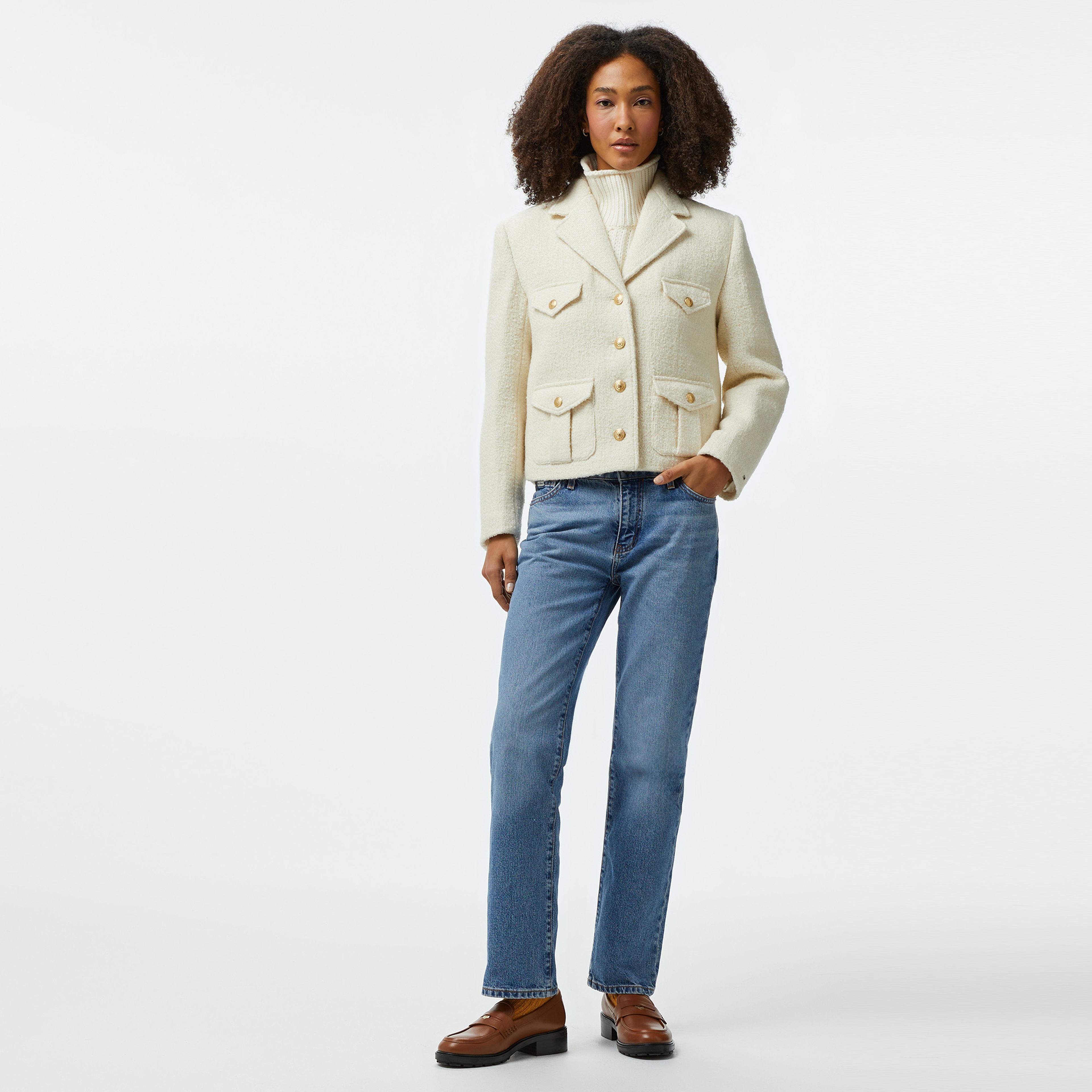 Tommy Hilfiger Boucle Mix Kadın Beyaz Ceket