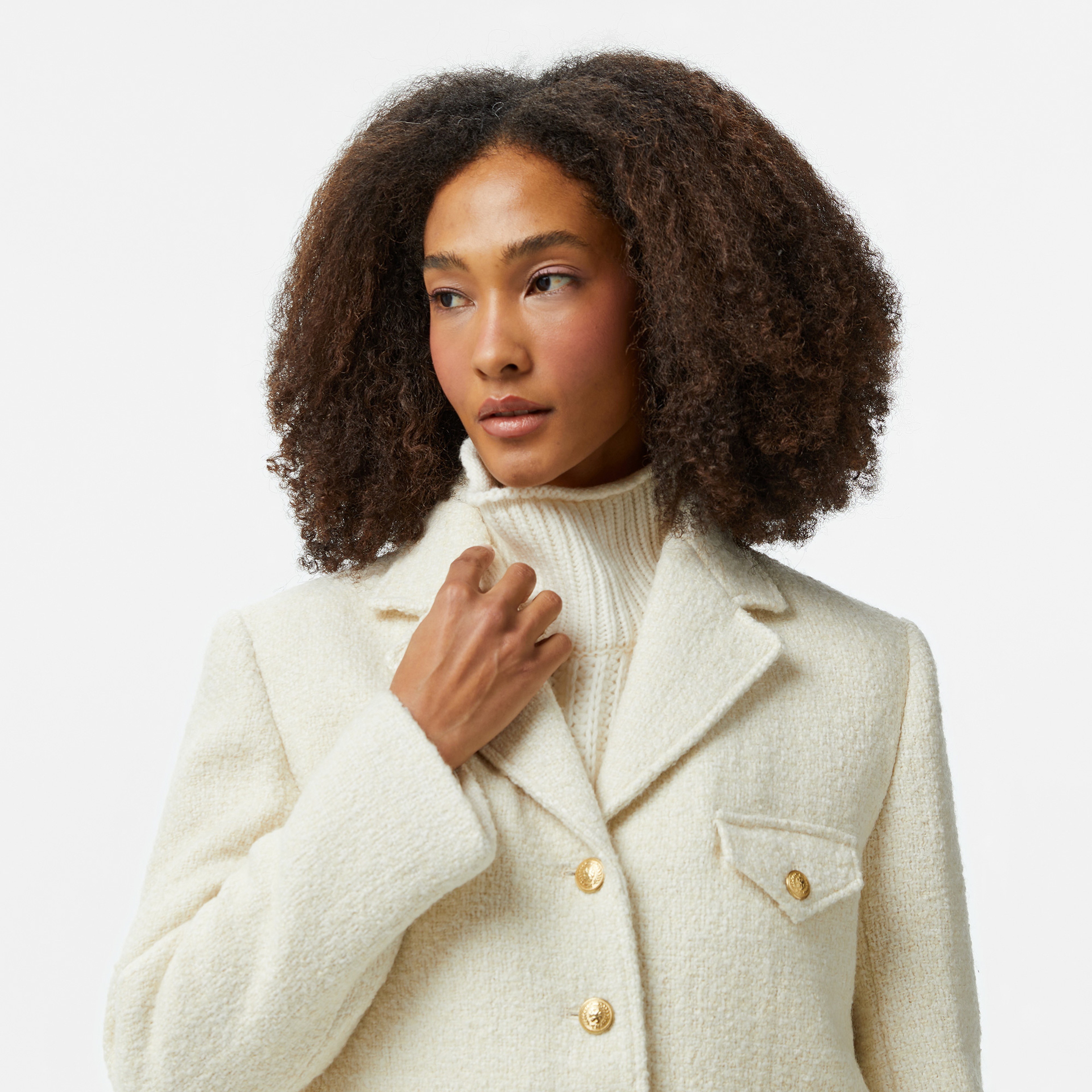 Tommy Hilfiger Boucle Mix Kadın Beyaz Ceket