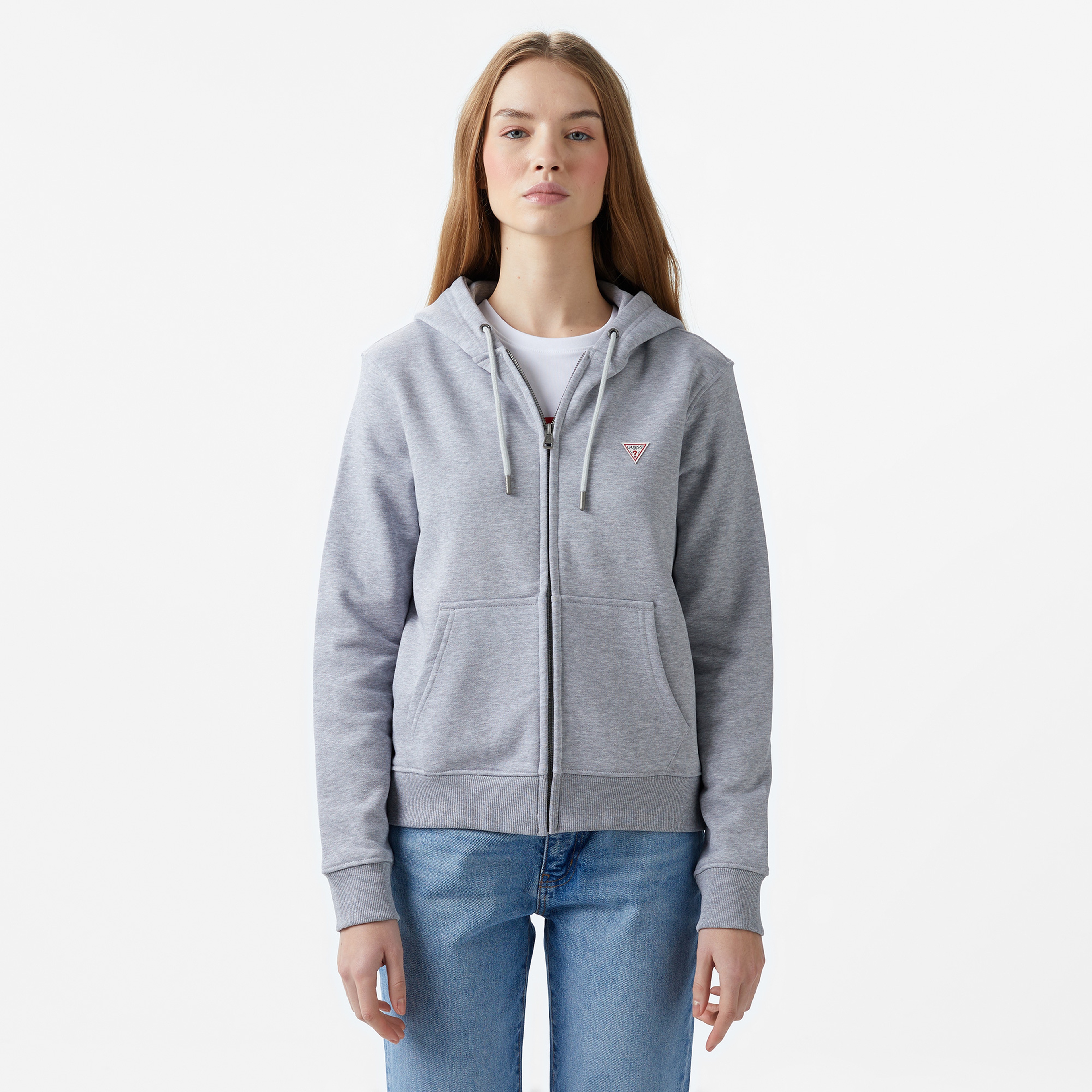 Guess Zip Hood Organic Soft Fleece 350 Kadın Mavi Sweatshirt