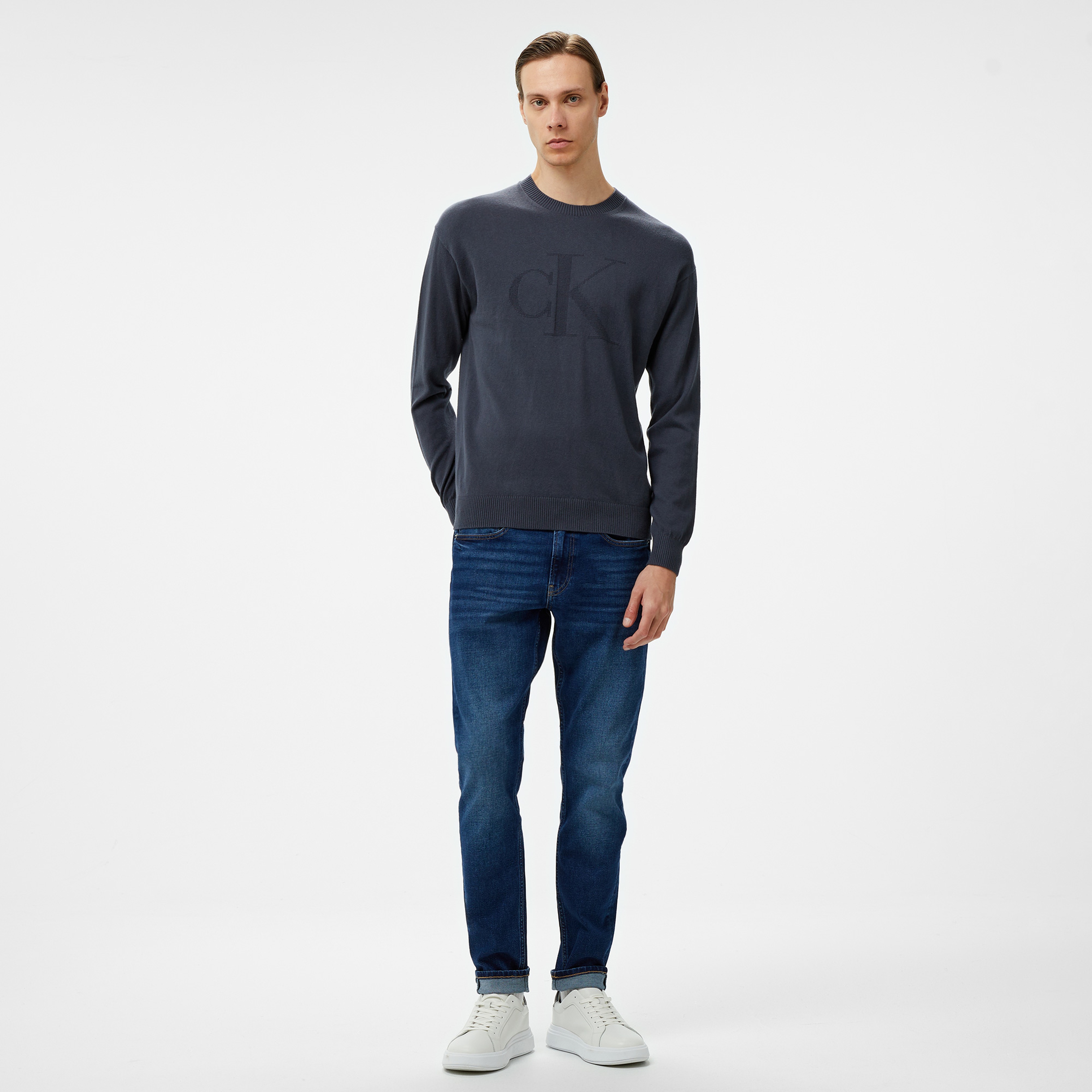 Calvin Klein Jeans intarsia Mix Stitch Erkek Siyah Kazak