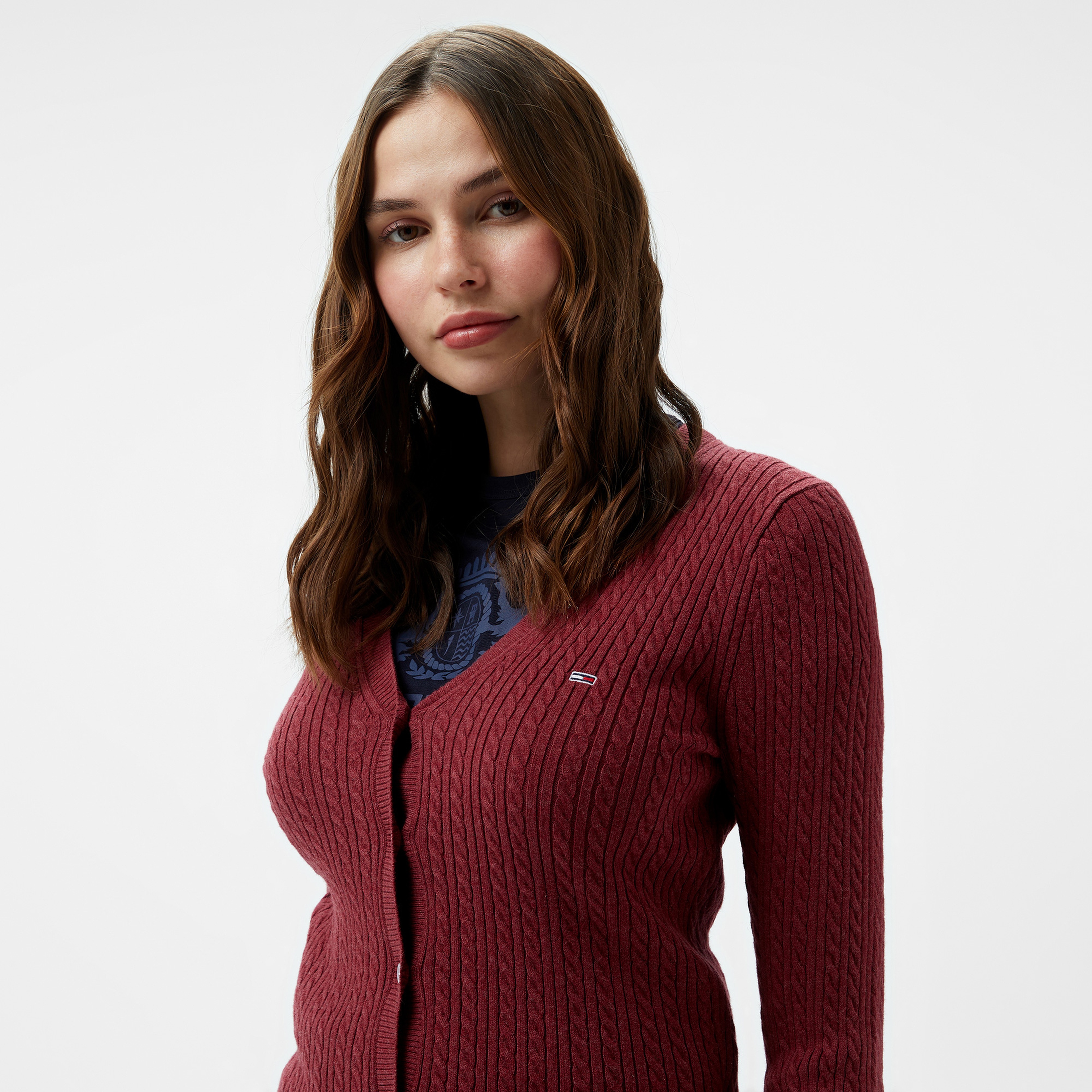 Tommy Hilfiger Jeans Cable Essential Kadın Pembe Hırka