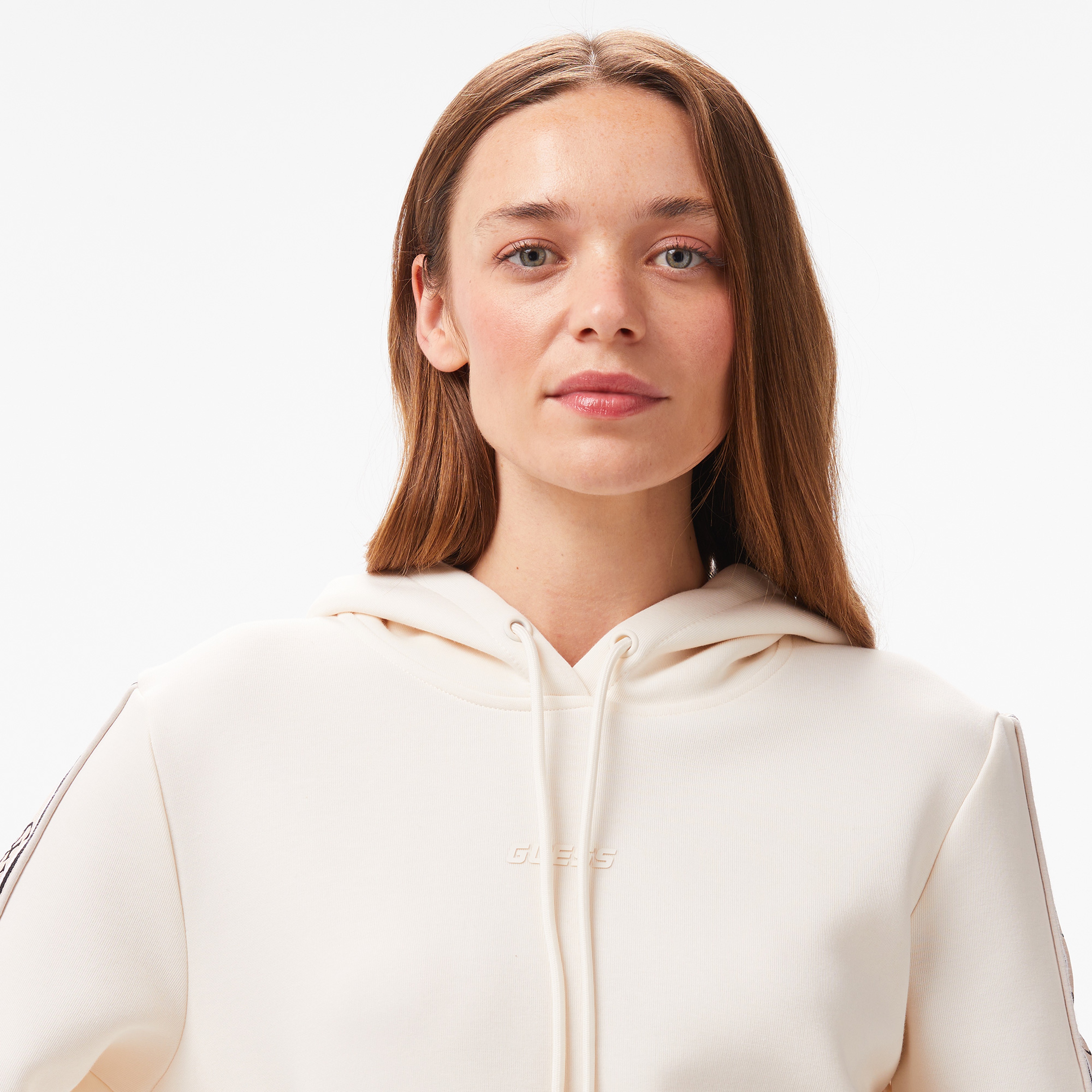 Guess Carla Hooded Punto Milano 300 Kadın Krem Rengi Sweatshirt