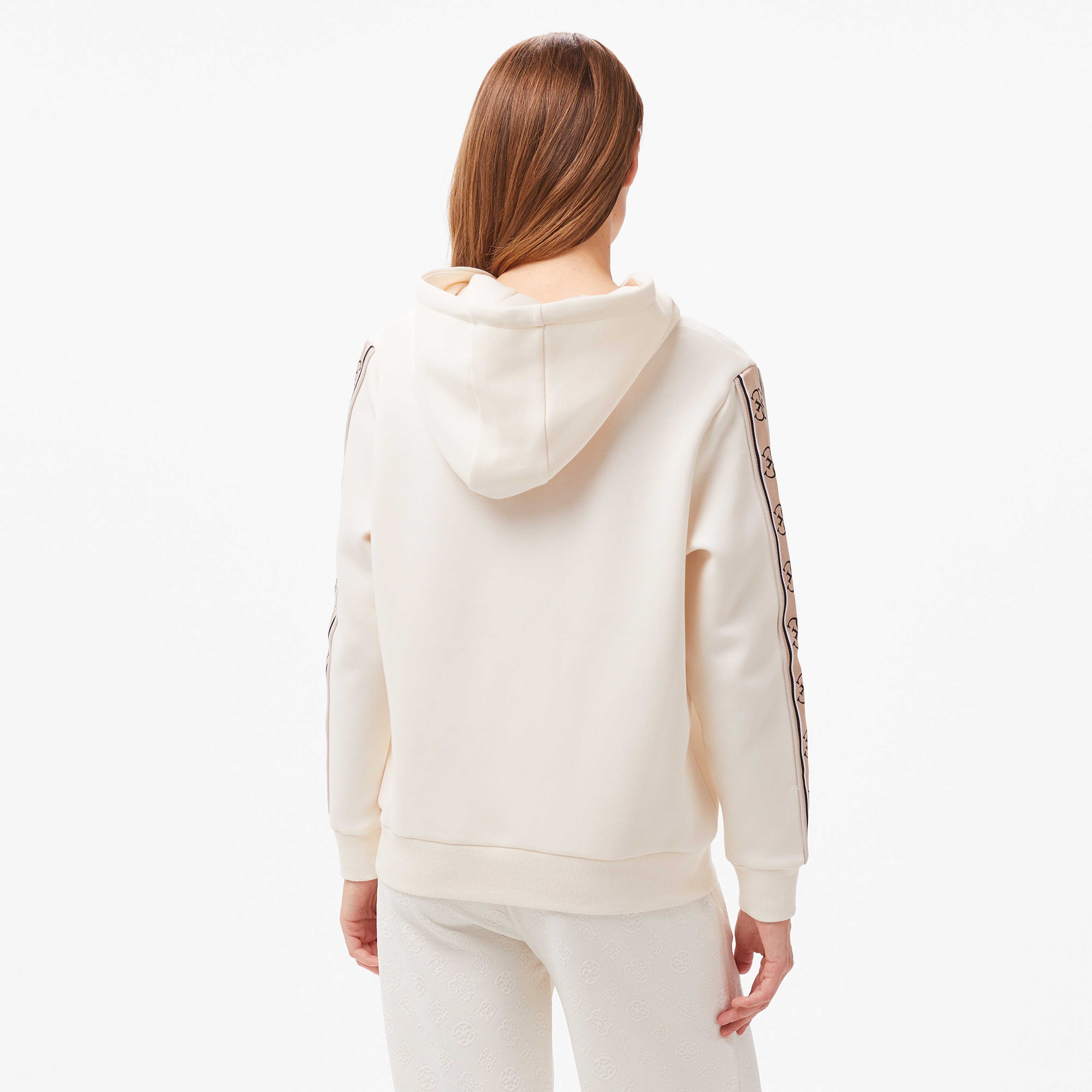 Guess Carla Hooded Punto Milano 300 Kadın Krem Rengi Sweatshirt