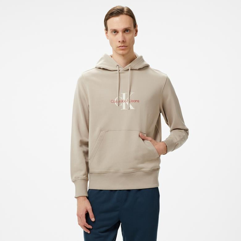 Calvin Klein Jeans Distressed Monologo Erkek Bej Hoodie