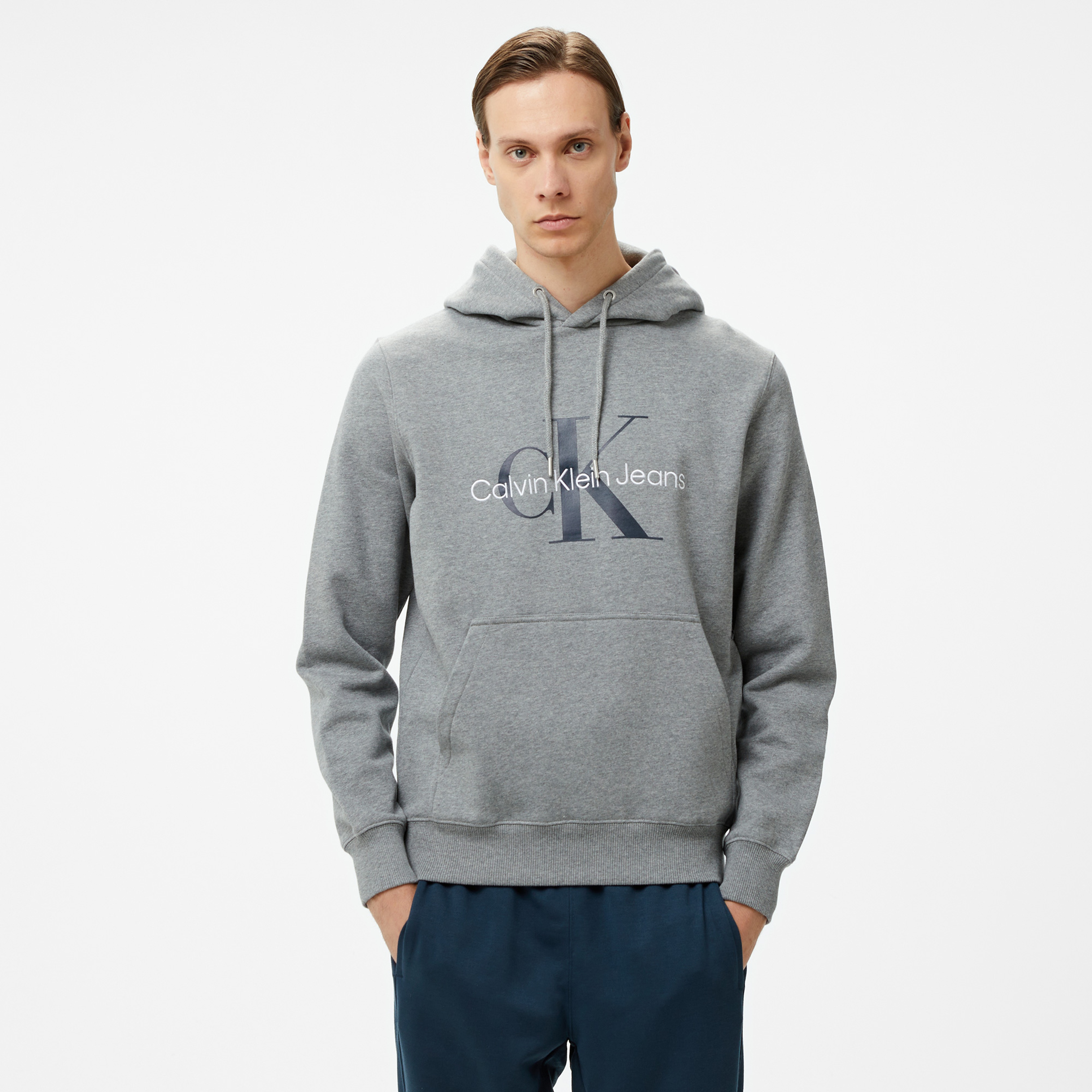 Calvin Klein Jeans Seasonal Monologo Regular Erkek Gri Hoodie