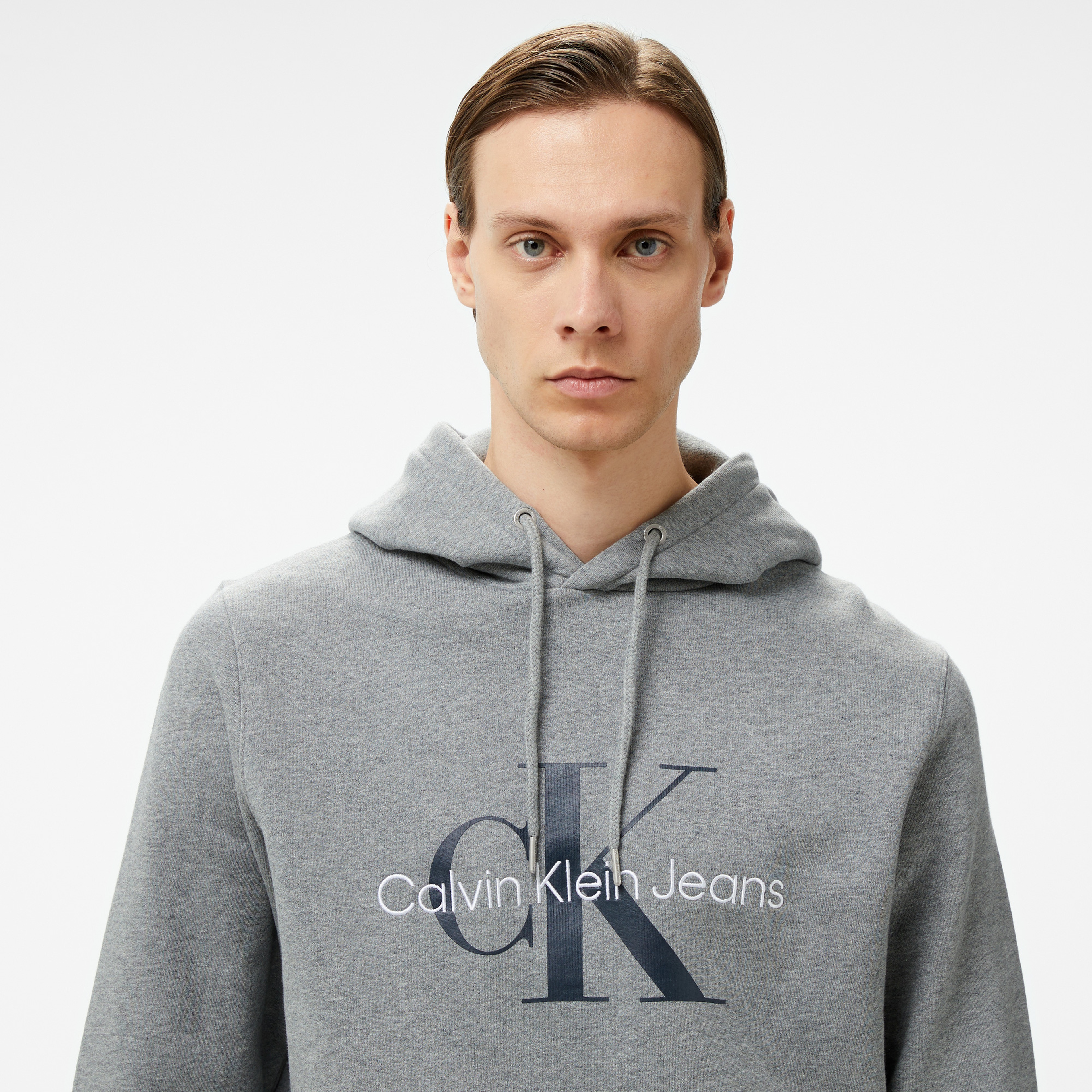 Calvin Klein Jeans Seasonal Monologo Regular Erkek Gri Hoodie