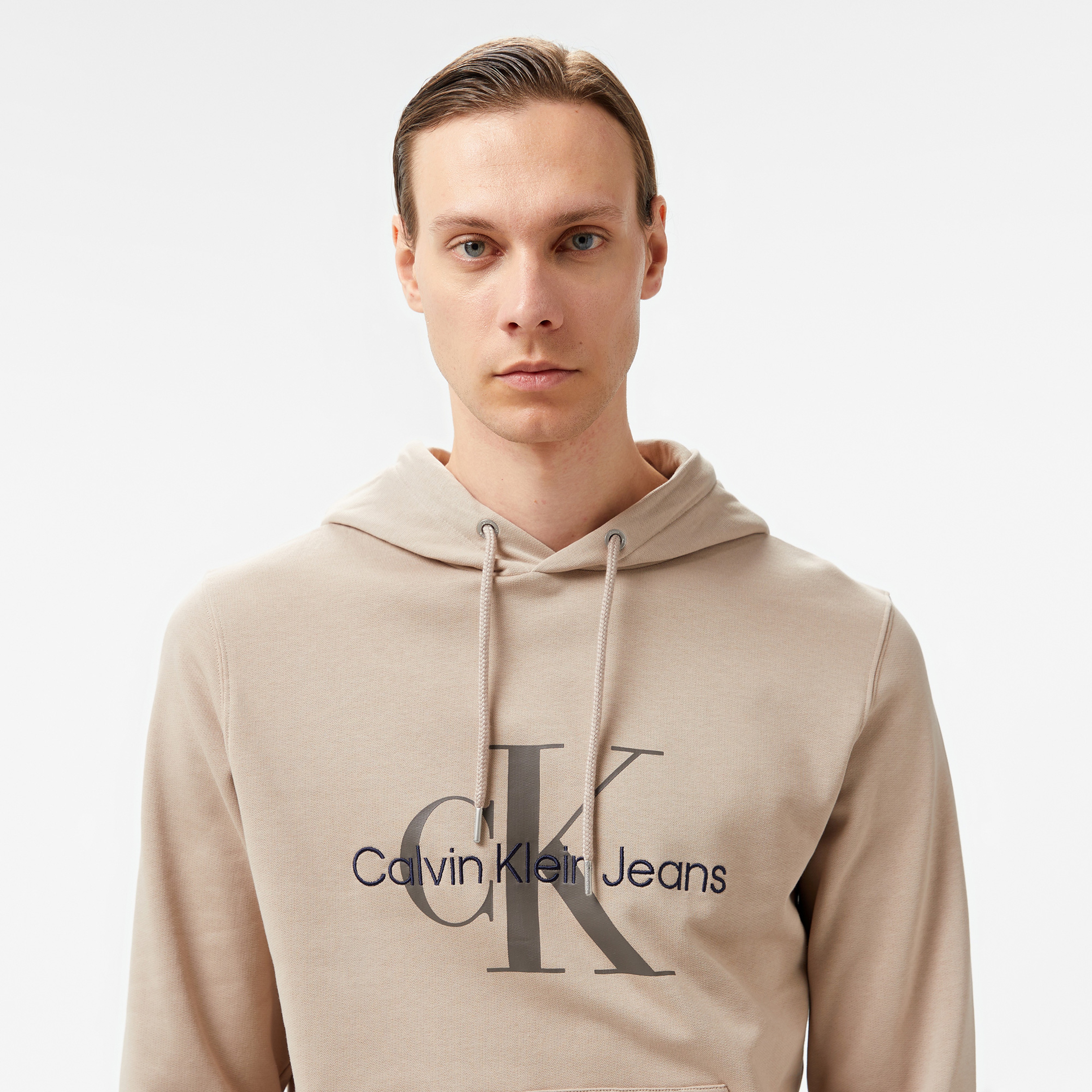 Calvin Klein Jeans Seasonal Monologo Regular Erkek Bej Hoodie