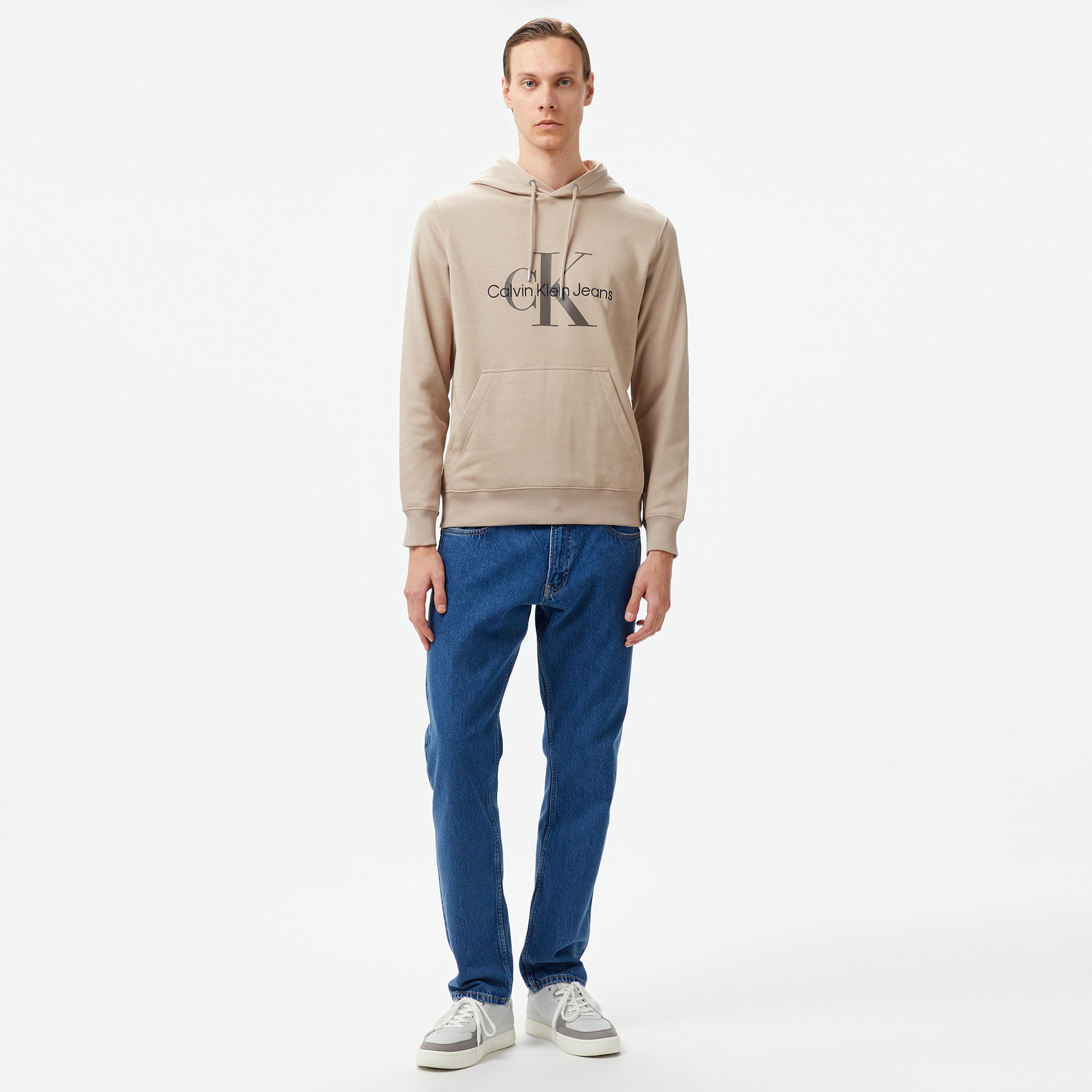Calvin Klein Jeans Seasonal Monologo Regular Erkek Bej Hoodie