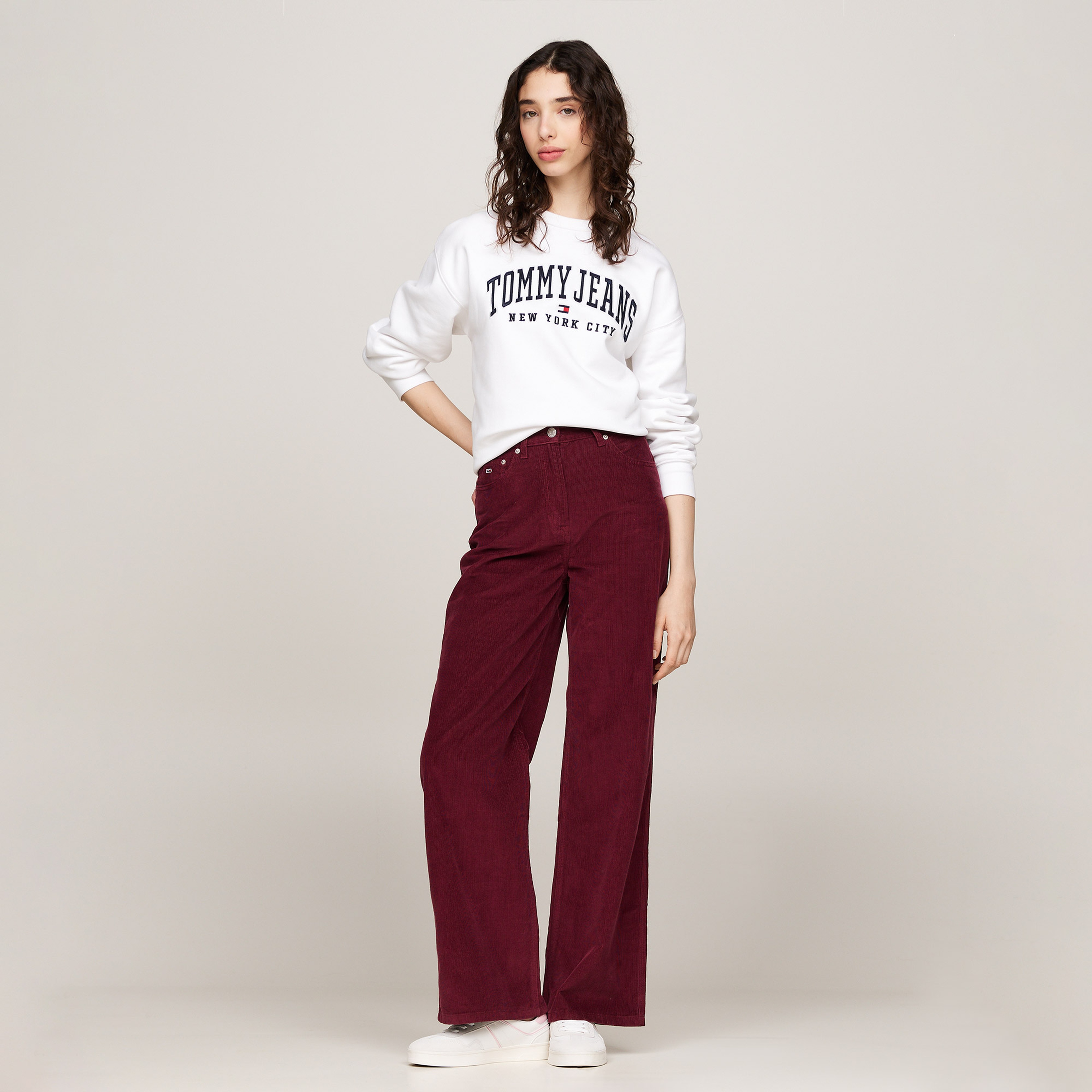 Tommy Hilfiger Jeans Claire Fine Cord Kadın Bordo Chino Pantolon