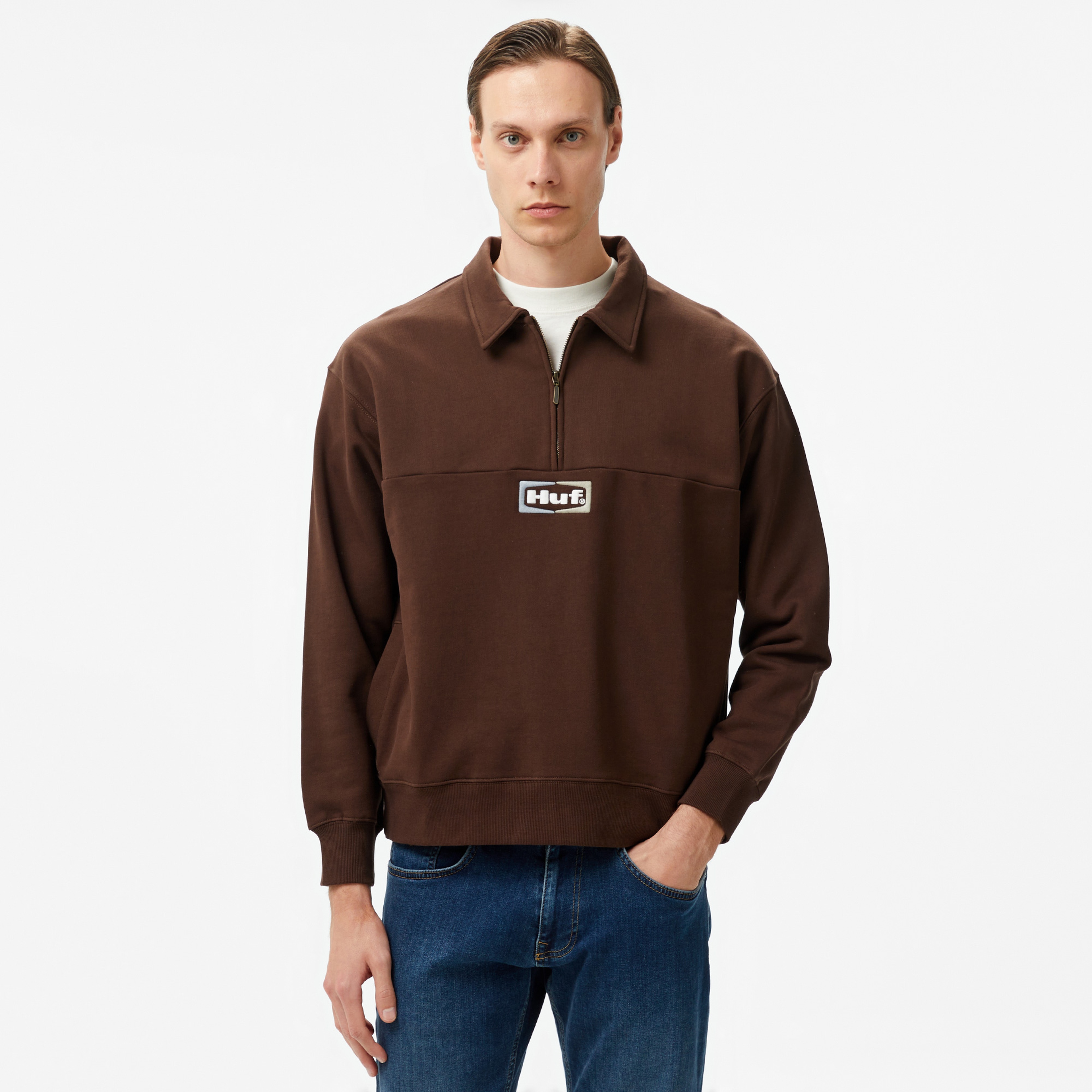 HUF Slate Quarter Zip Fleece Erkek Kahverengi Ceket