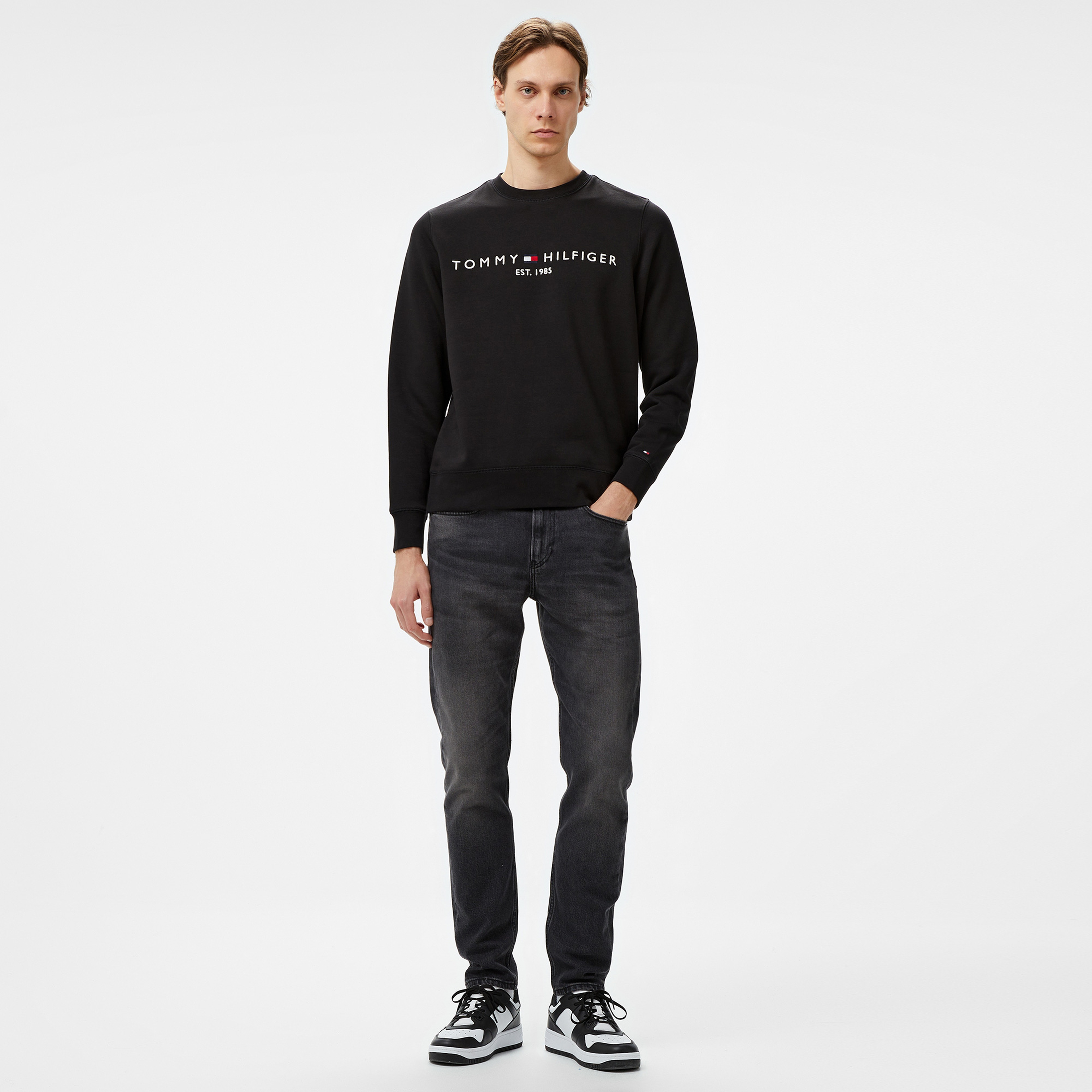 Tommy Hilfiger Tommy Logo Erkek Siyah Sweatshirt