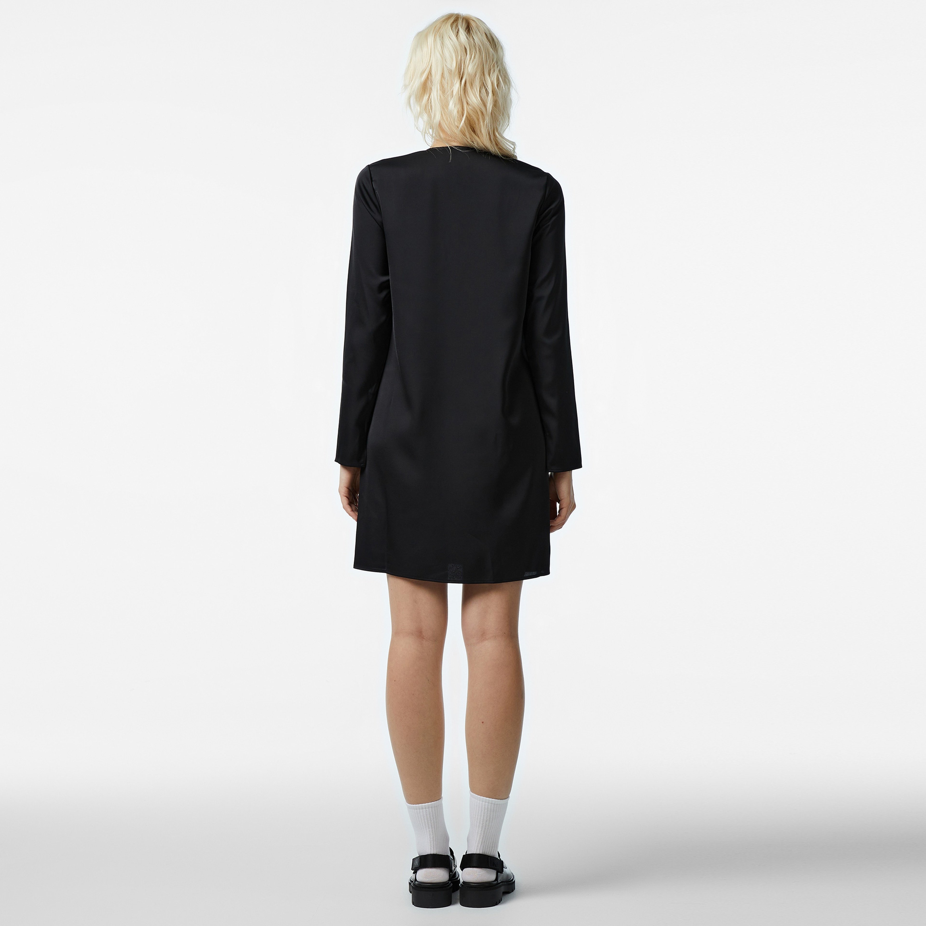 Calvin Klein Shiny Satin Metal Clasp Kadın Siyah Elbise