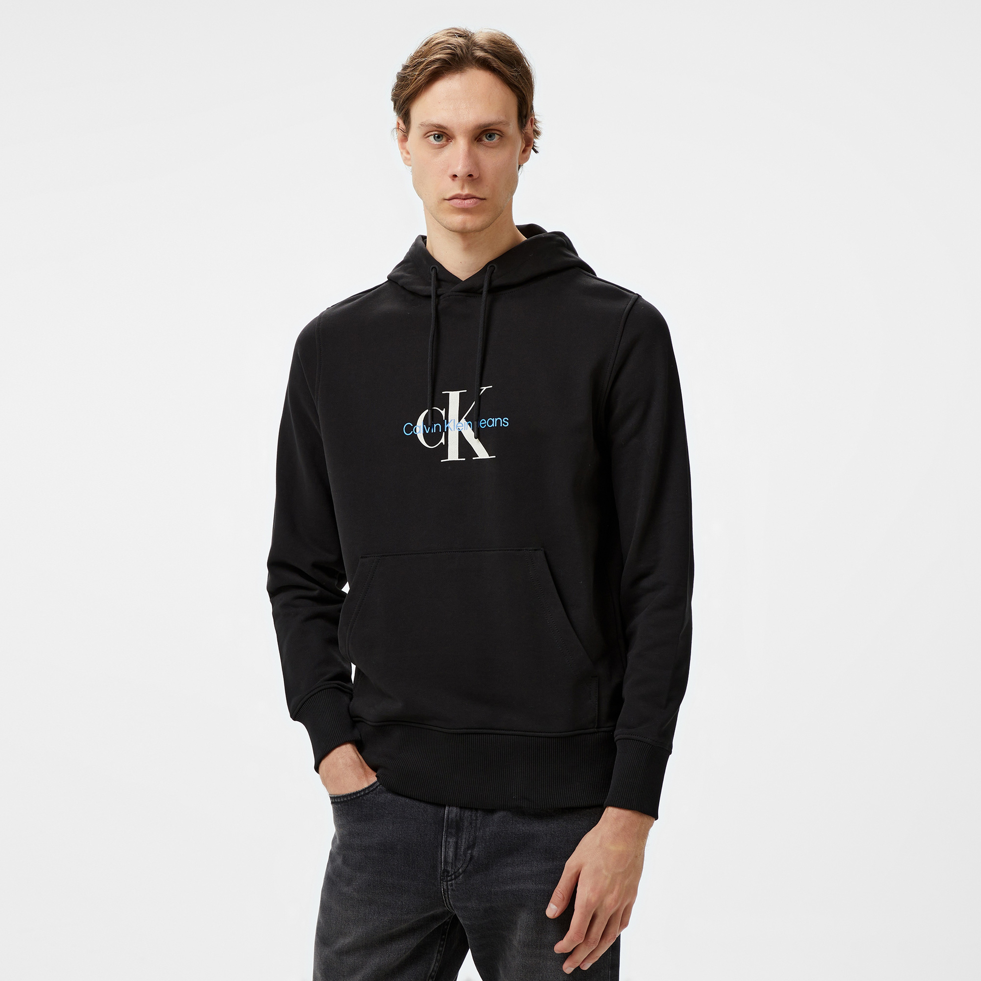 Calvin Klein Jeans Distressed Monologo Erkek Siyah Hoodie