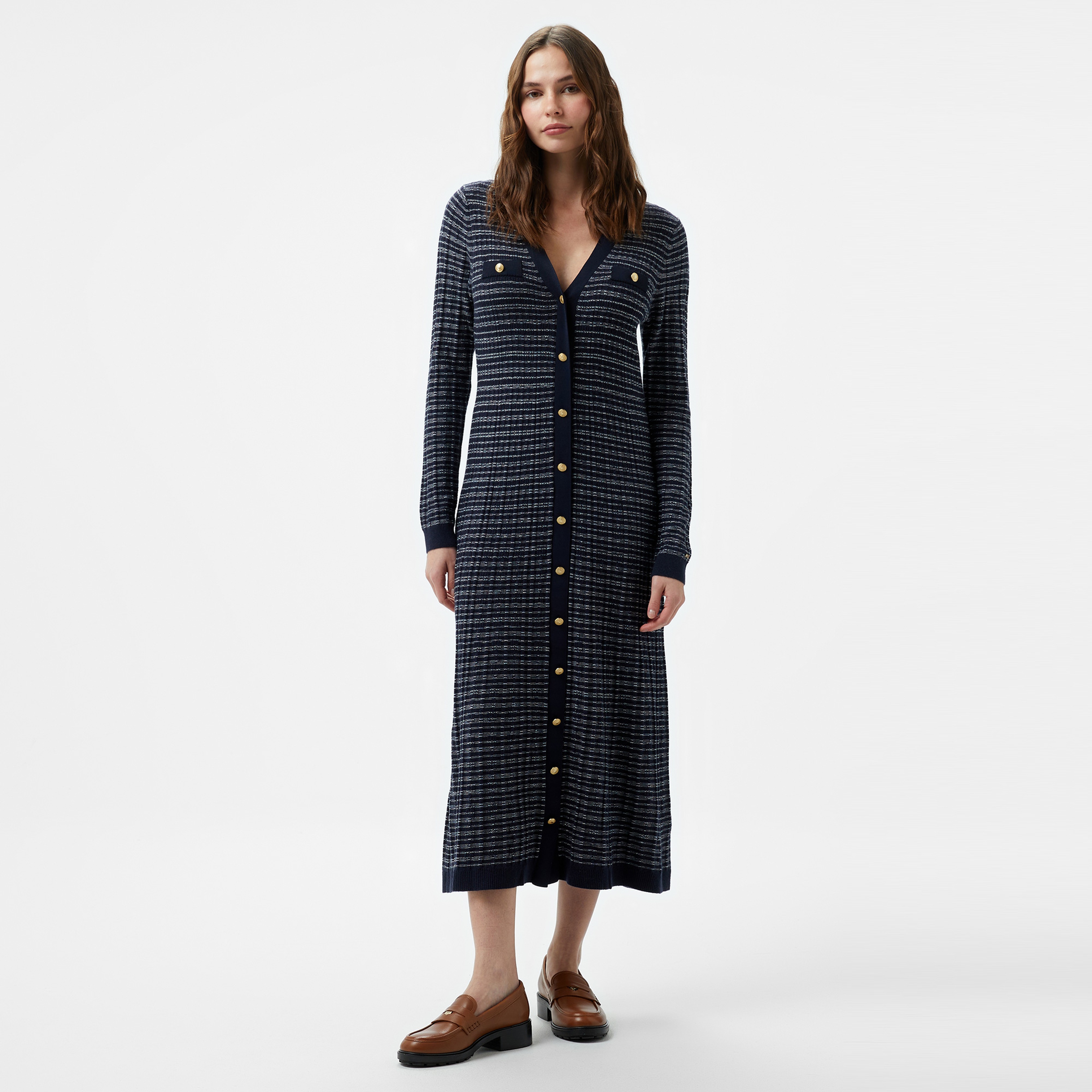 Tommy Hilfiger Textured V-Neck Kadın Beyaz Elbise