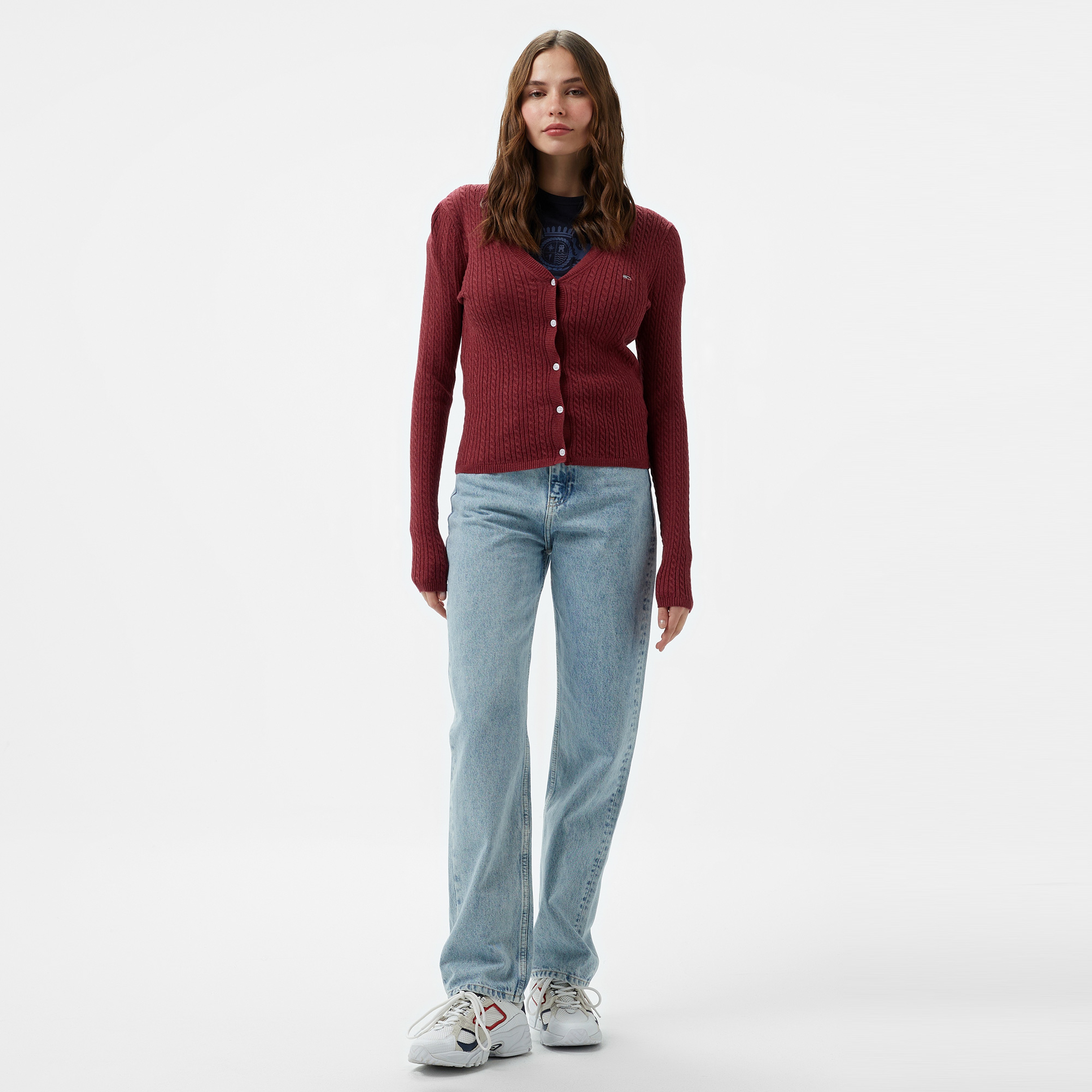 Tommy Hilfiger Jeans Cable Essential Kadın Pembe Hırka