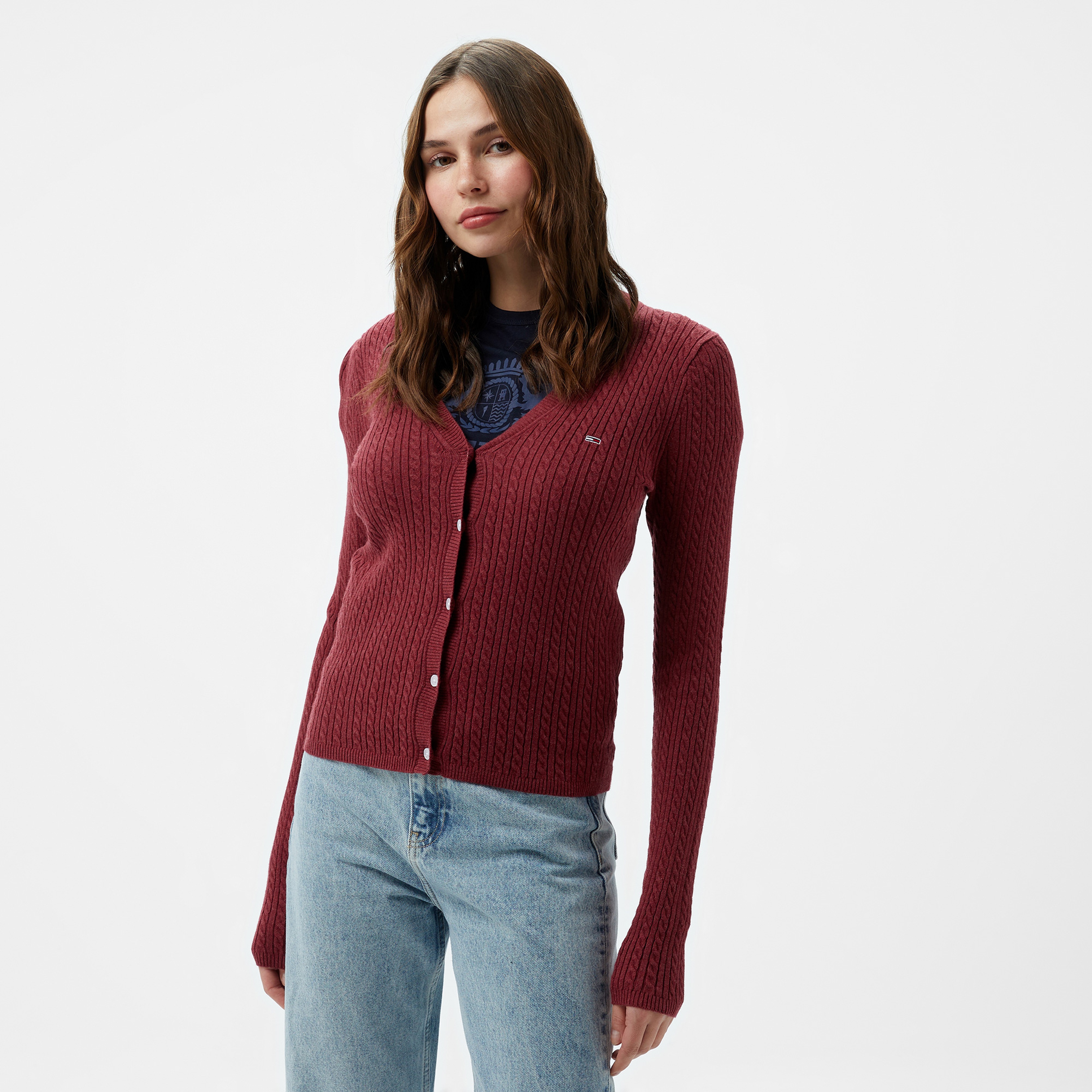 Tommy Hilfiger Jeans Cable Essential Kadın Pembe Hırka