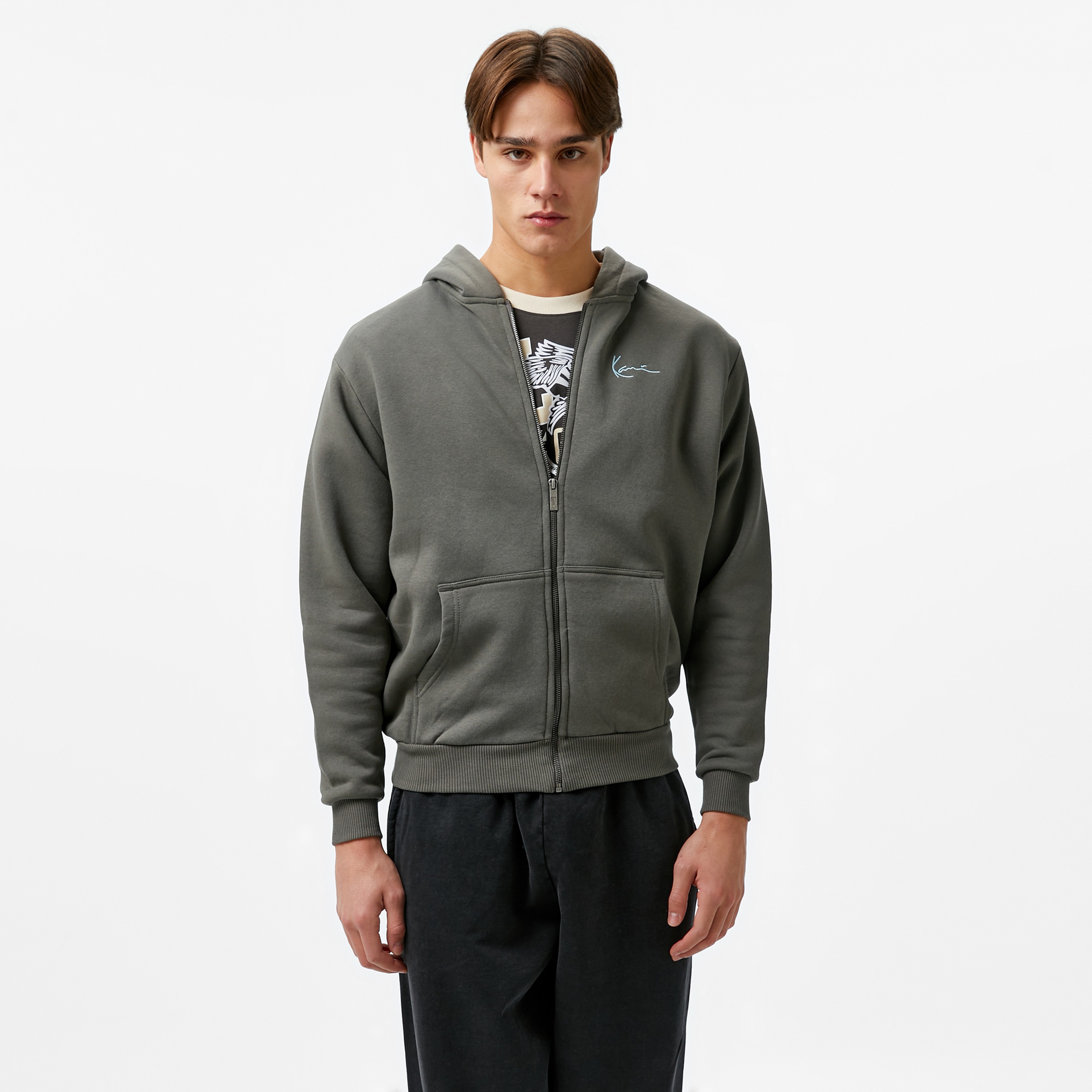 Karl Kani Small Signature Tribal Os Full Zip Erkek Gri Sweatshirt