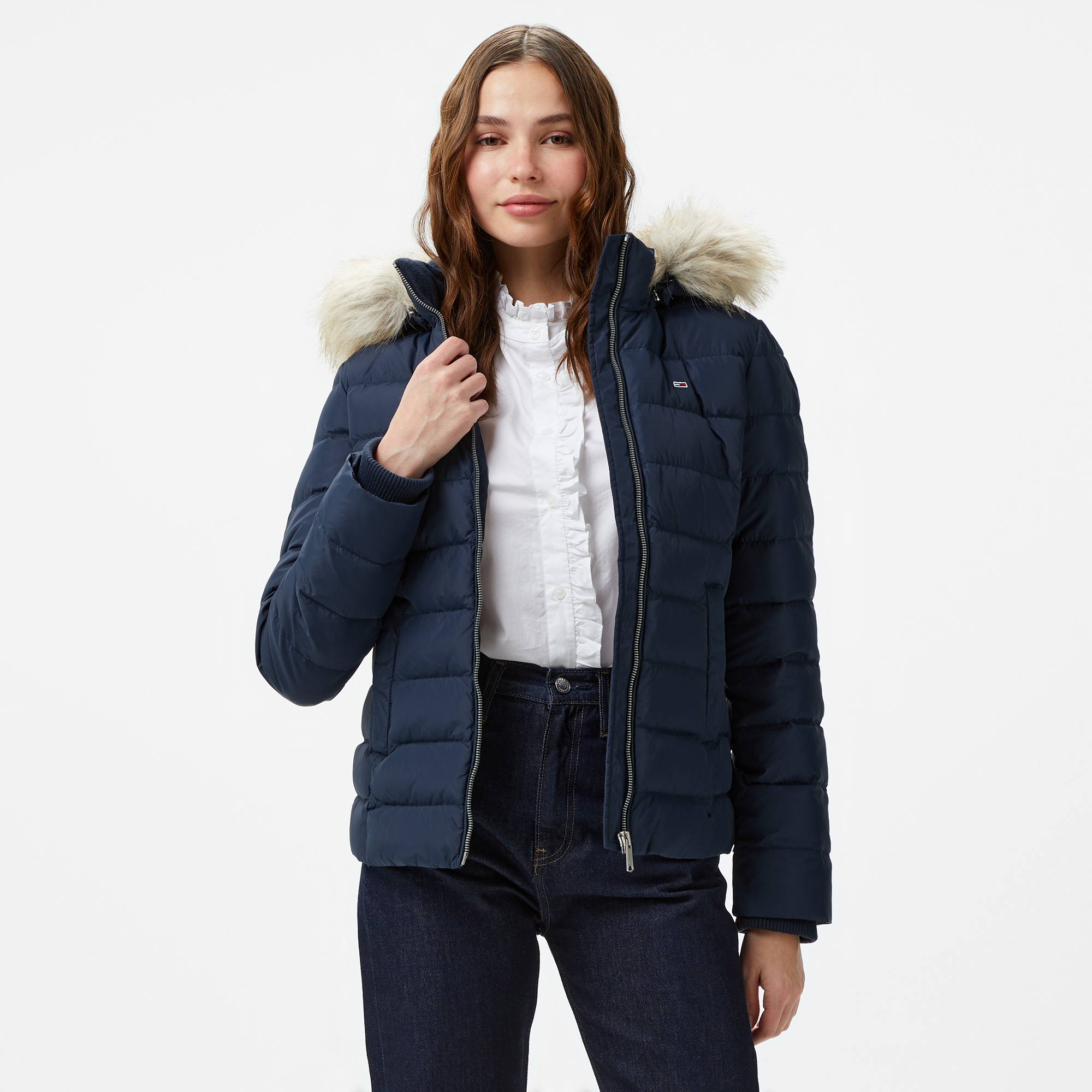 Tommy Hilfiger Jeans Basıc Hooded Down Kadın Lacivert Ceket