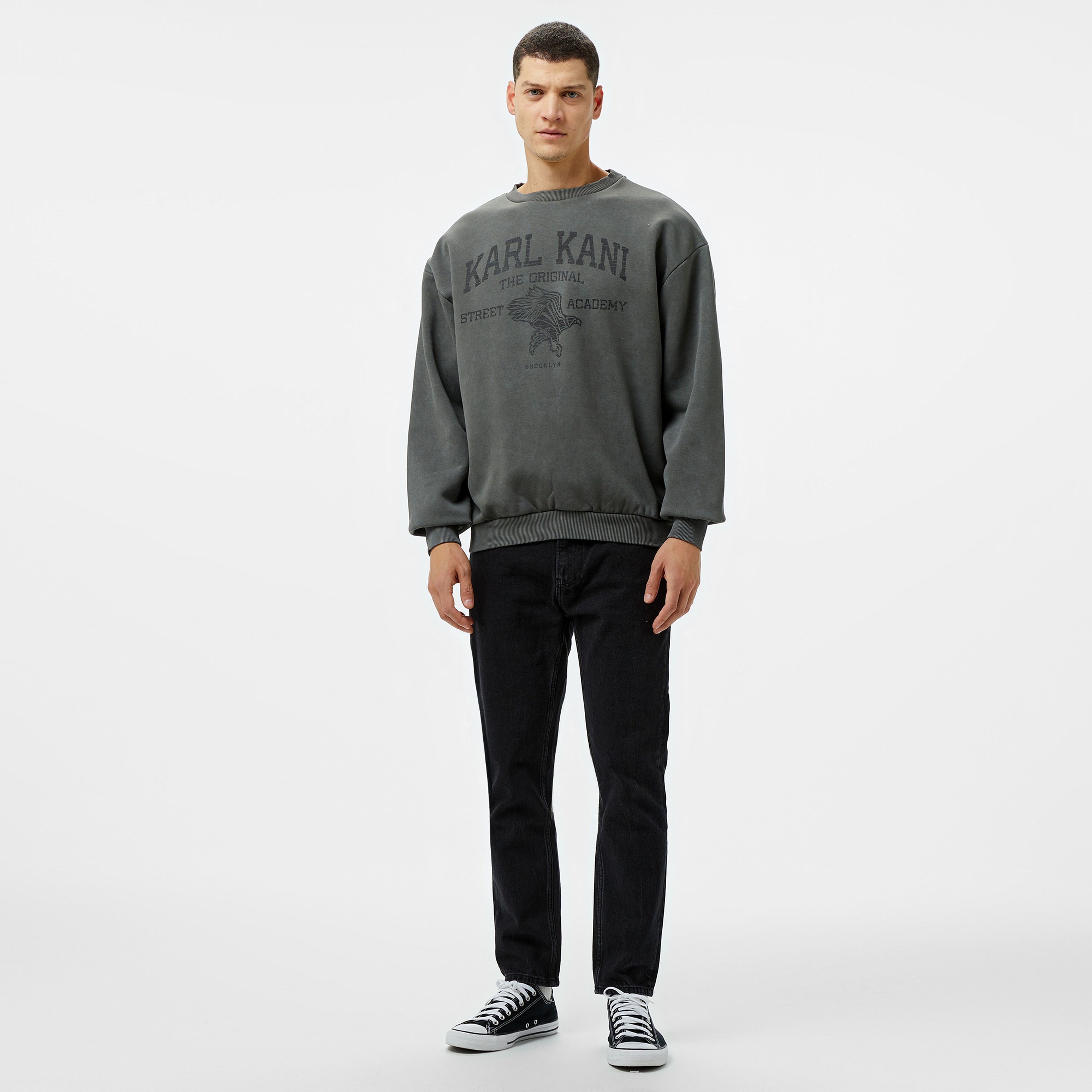 Karl Kani Kani Street Academy Washed Os Crew Erkek Gri Sweatshirt