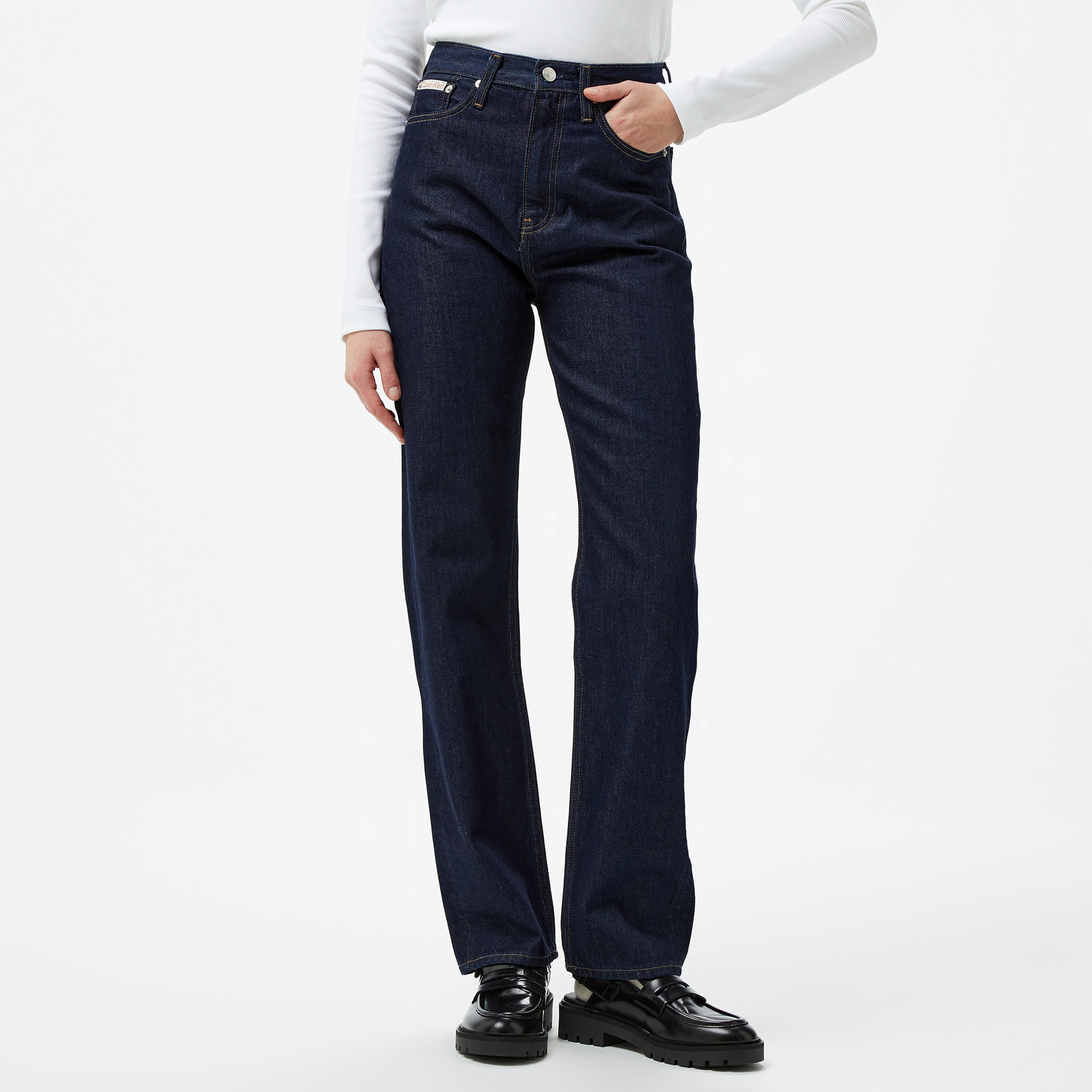 Calvin Klein Jeans High Rise Straight Kadın Lacivert Jean