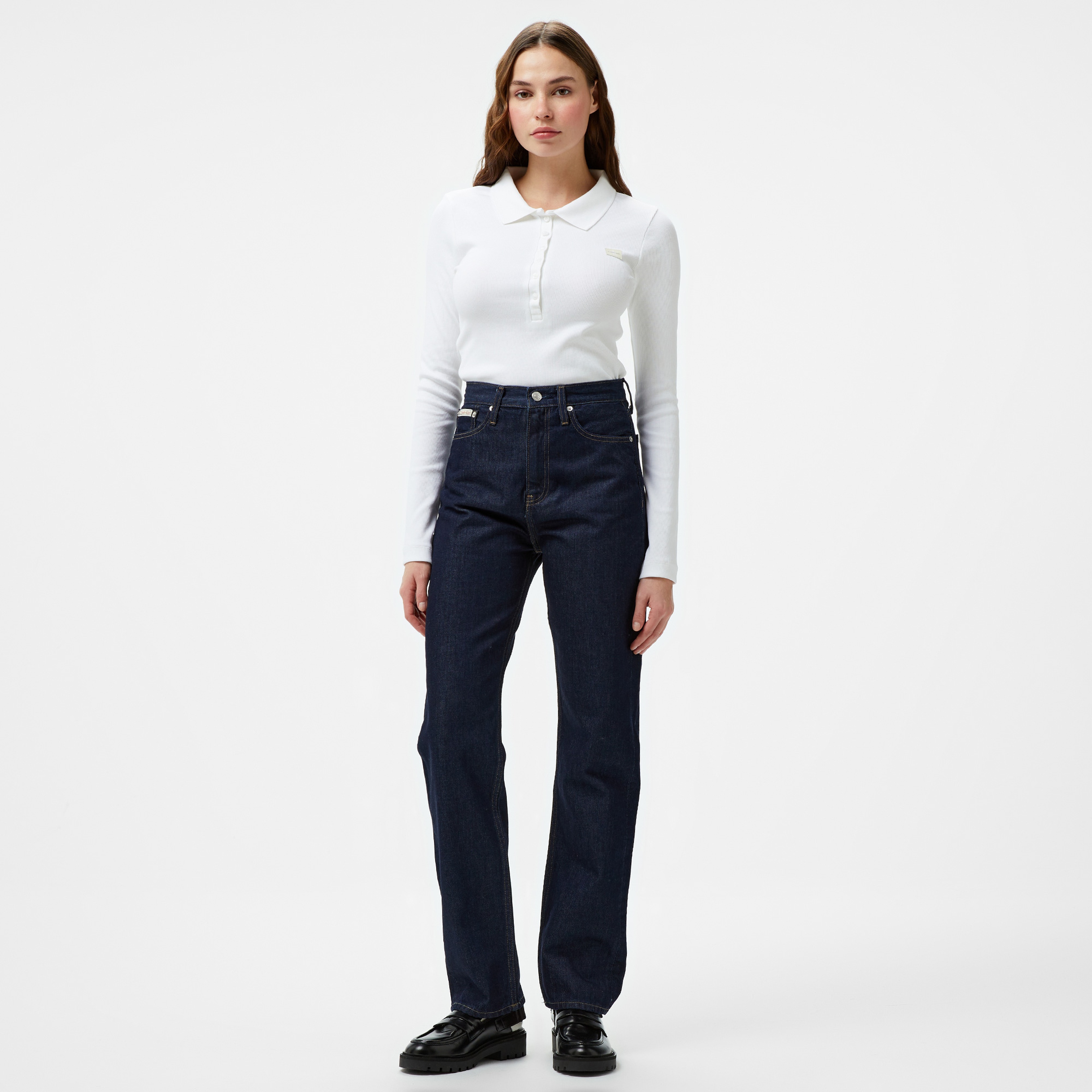 Calvin Klein Jeans High Rise Straight Kadın Lacivert Jean