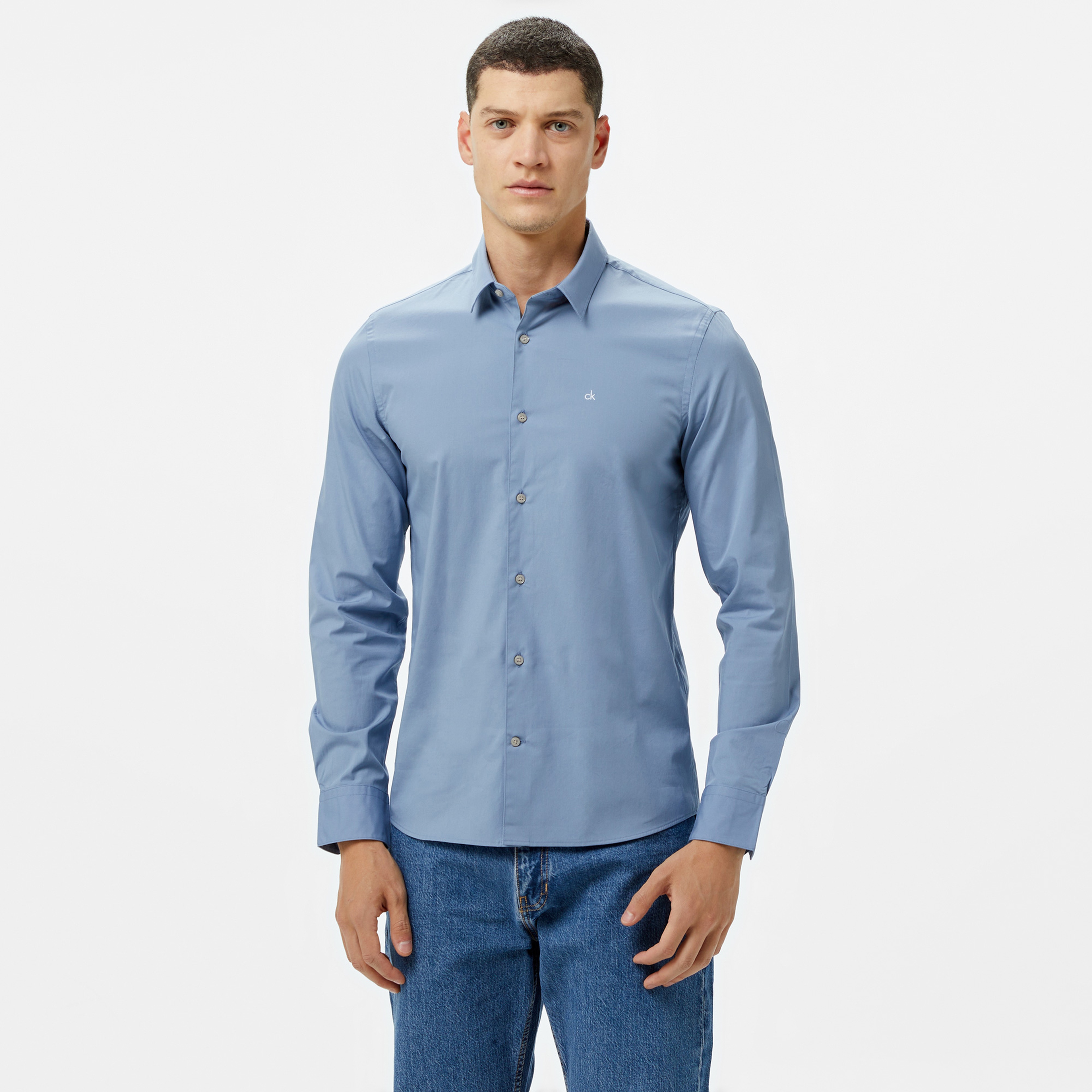 Calvin Klein Poplin Stretch Slim Erkek Lacivert Gömlek