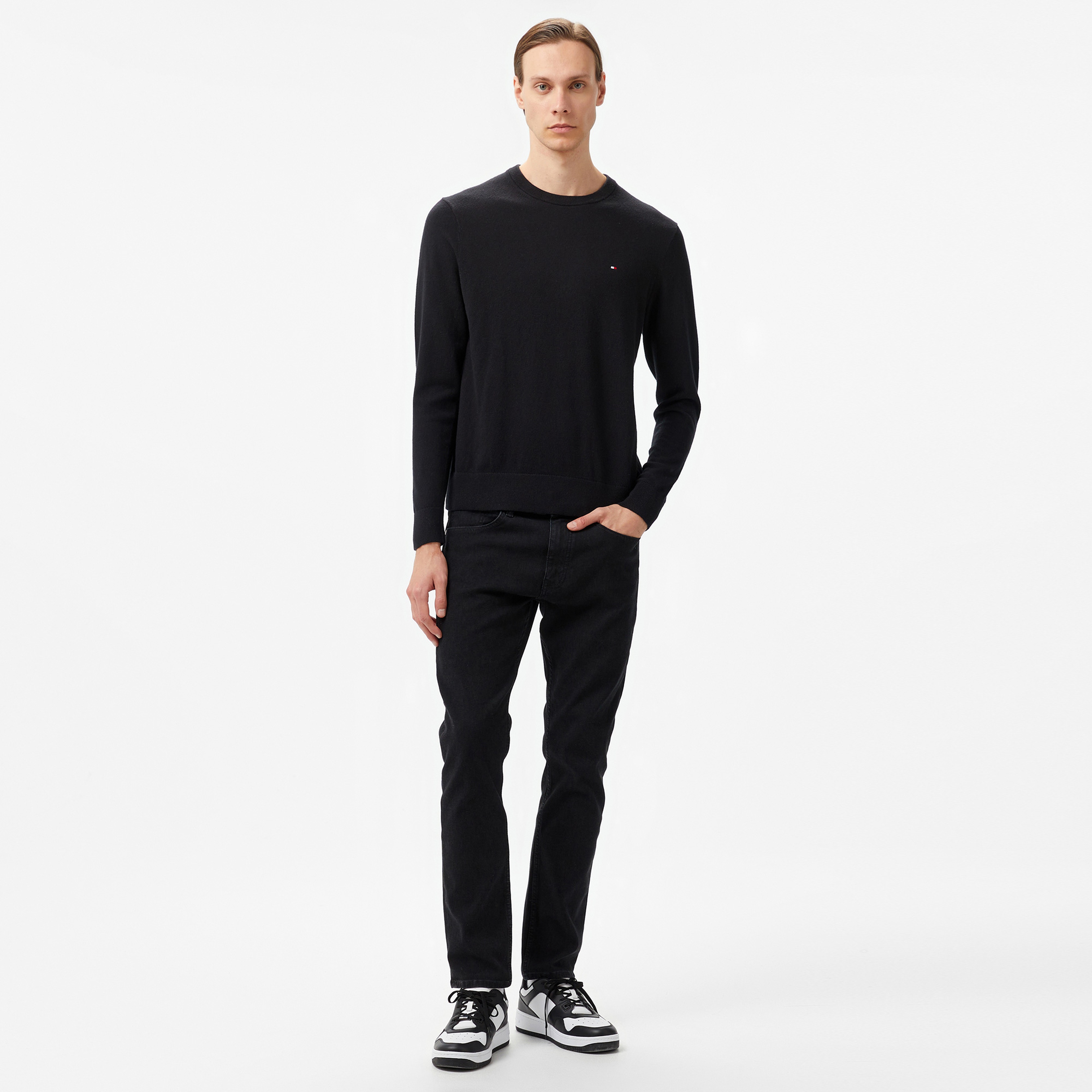 Tommy Hilfiger Pima Crew Neck Erkek Siyah Kazak