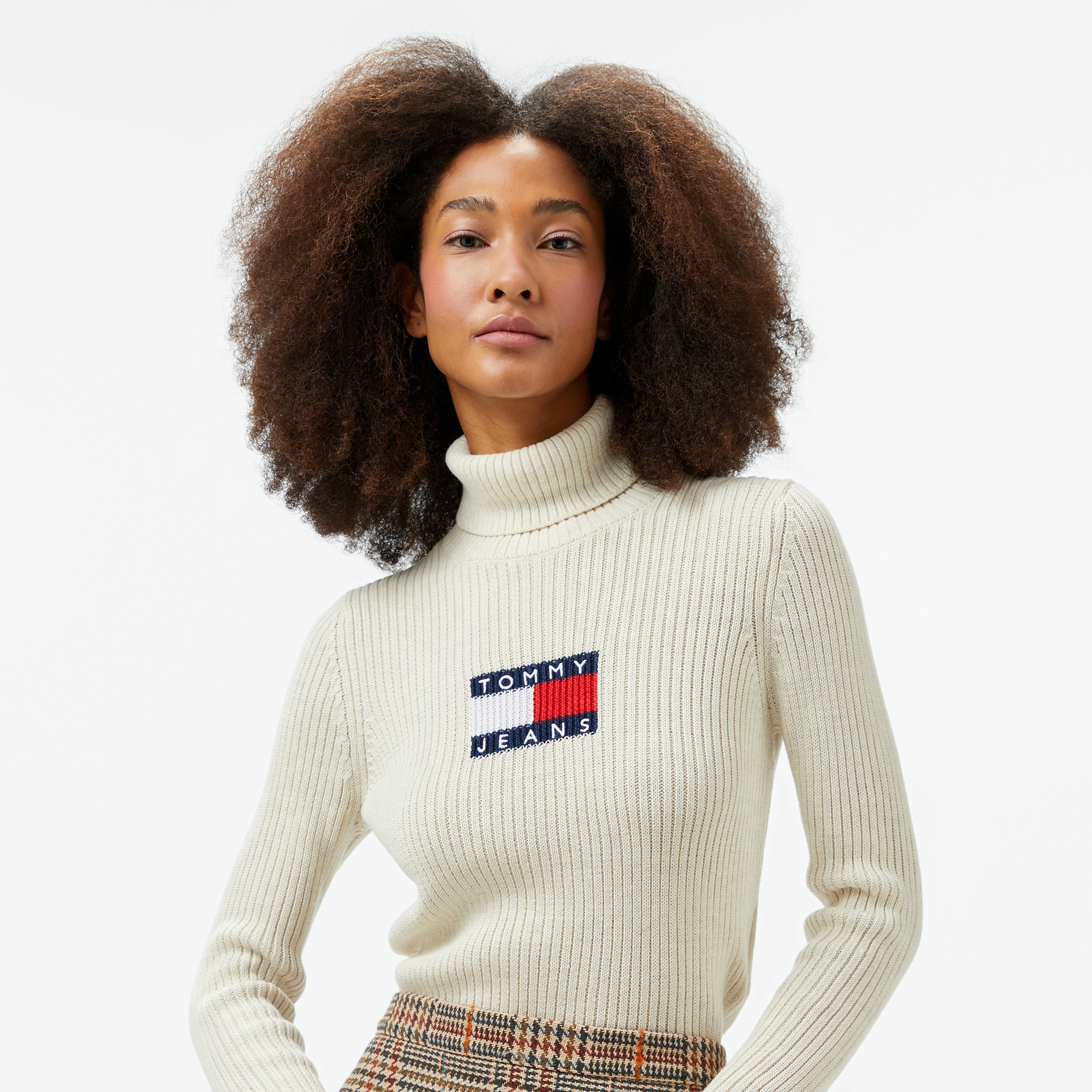 Tommy Hilfiger Jeans Melange Trtlnck Flag Kadın Kahverengi Kazak