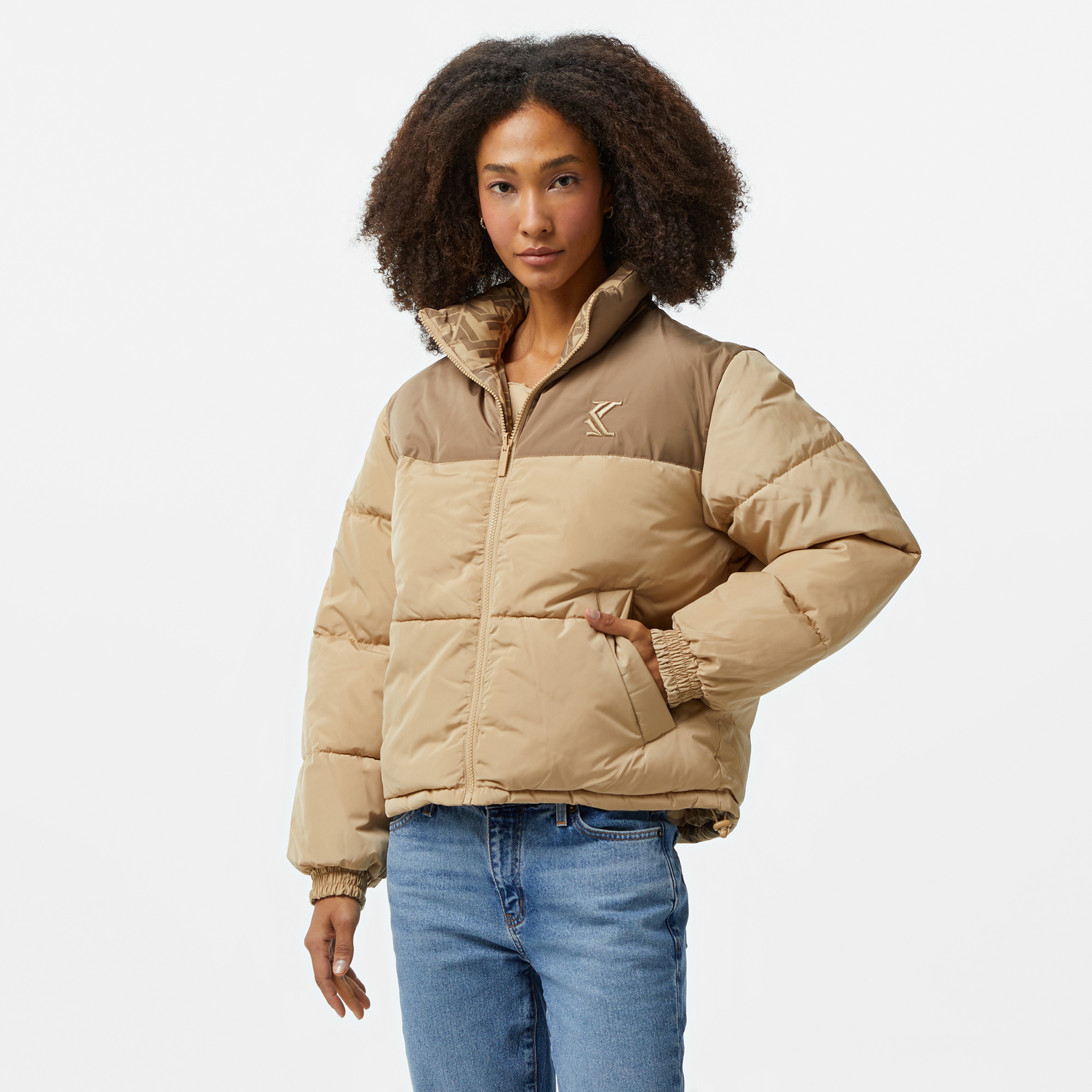 Karl Kani Og Revsersible Puffer Kadın Bej Ceket