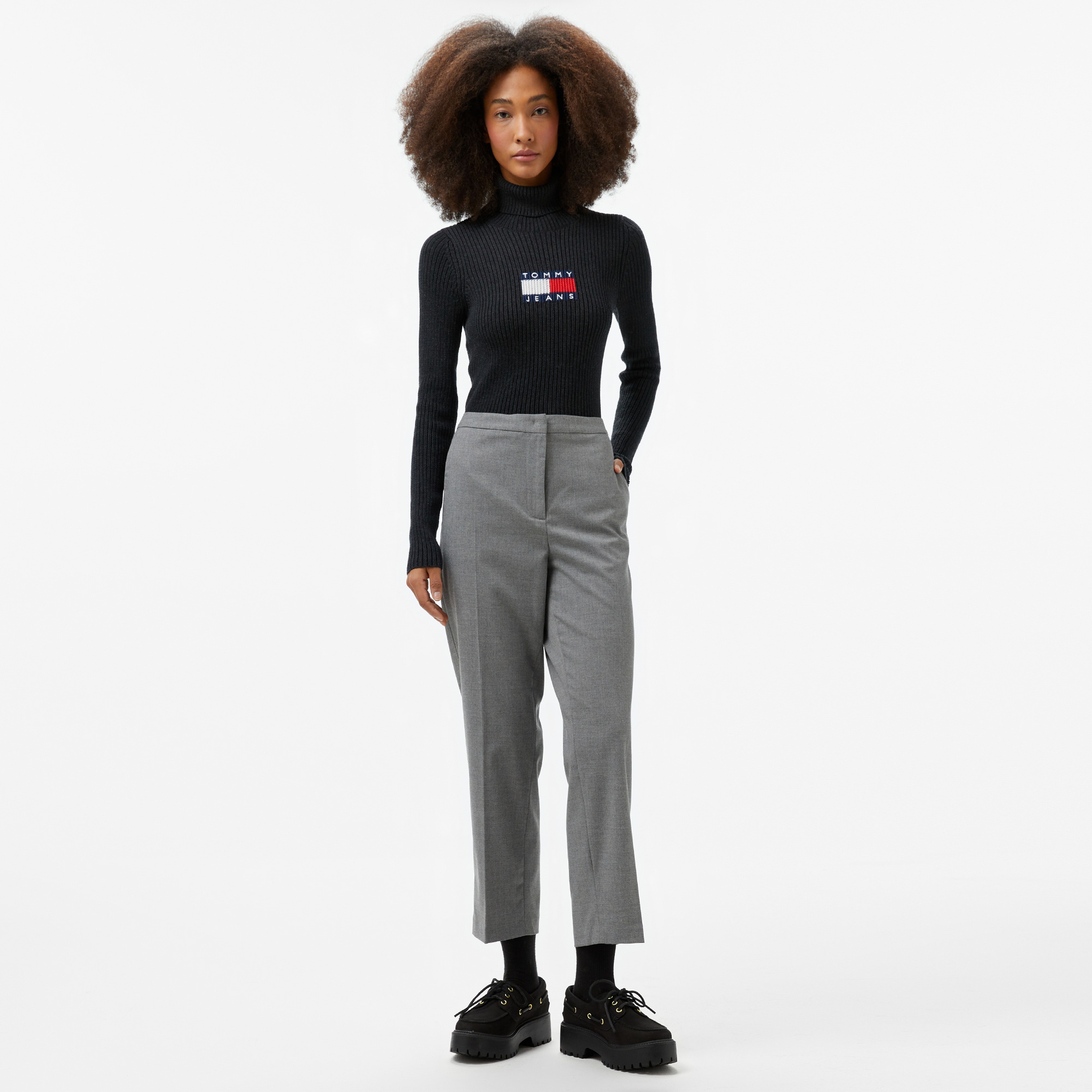 Tommy Hilfiger Flannel Slim Straight Kadın Gri Pantolon