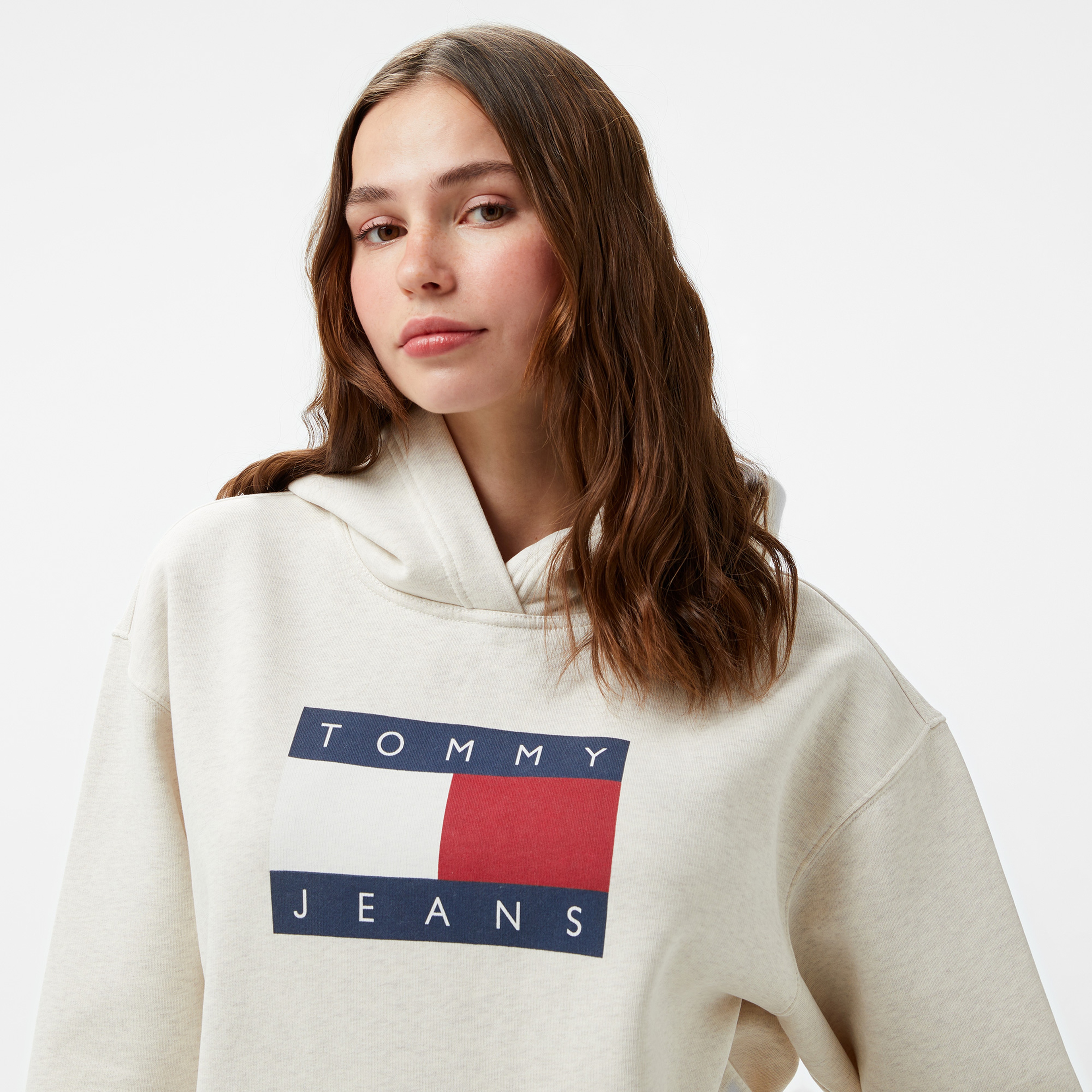 Tommy Hilfiger Jeans Melange Flag Kadın Kahverengi Hoodie