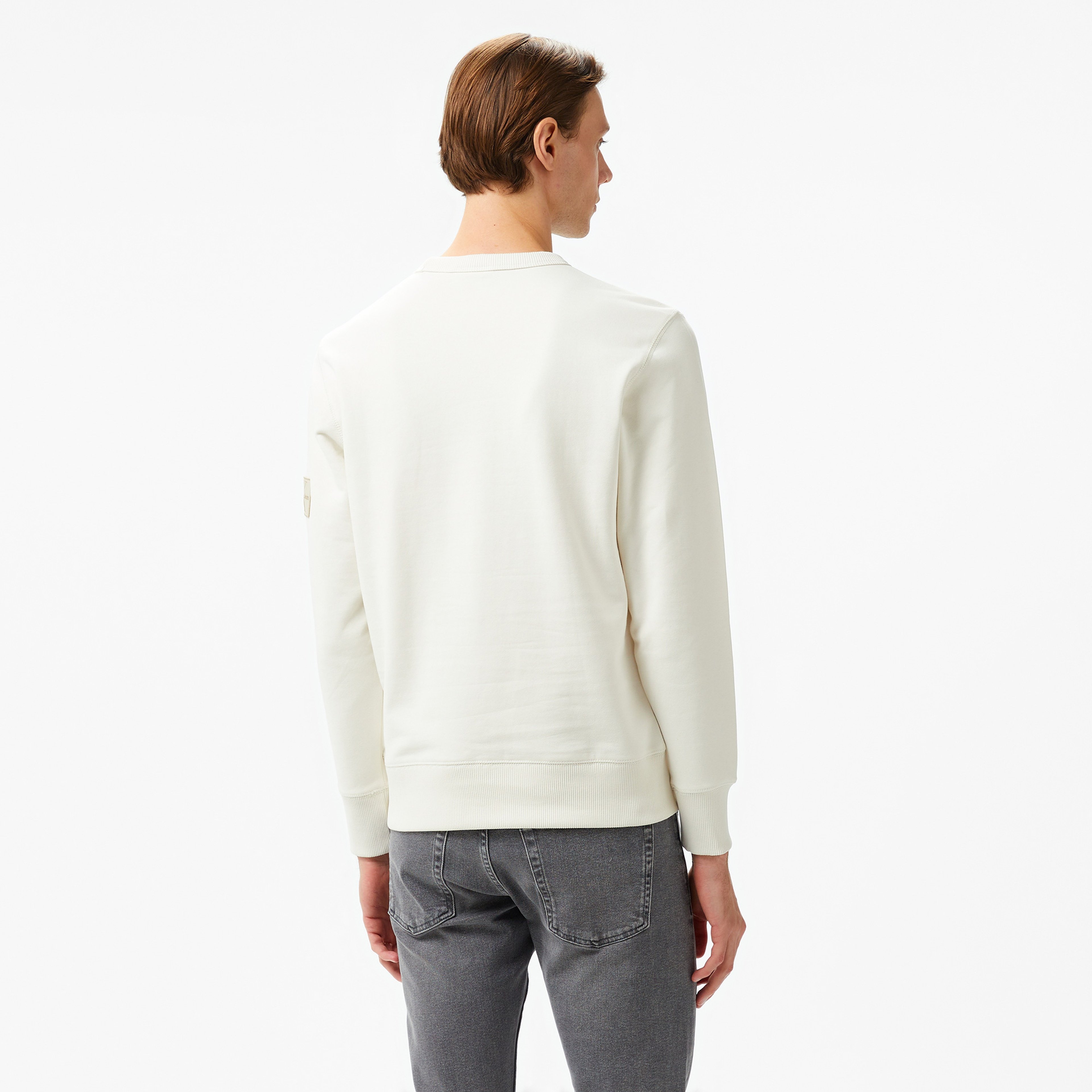 Calvin Klein Jeans Badge Crew Neck Erkek Beyaz Sweatshirt
