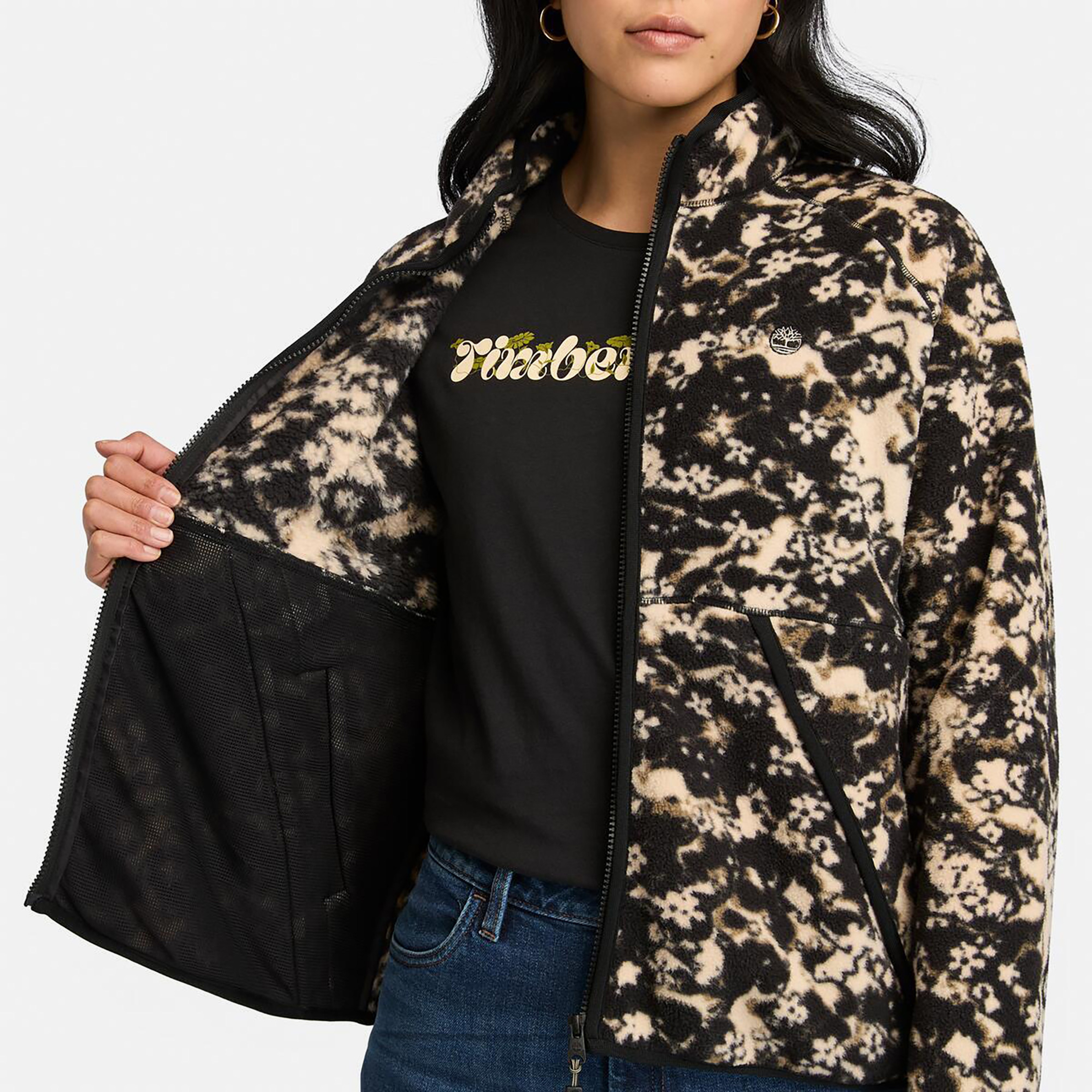 Timberland Printed Full-Zıp Sherpa Kadın Bej Ceket